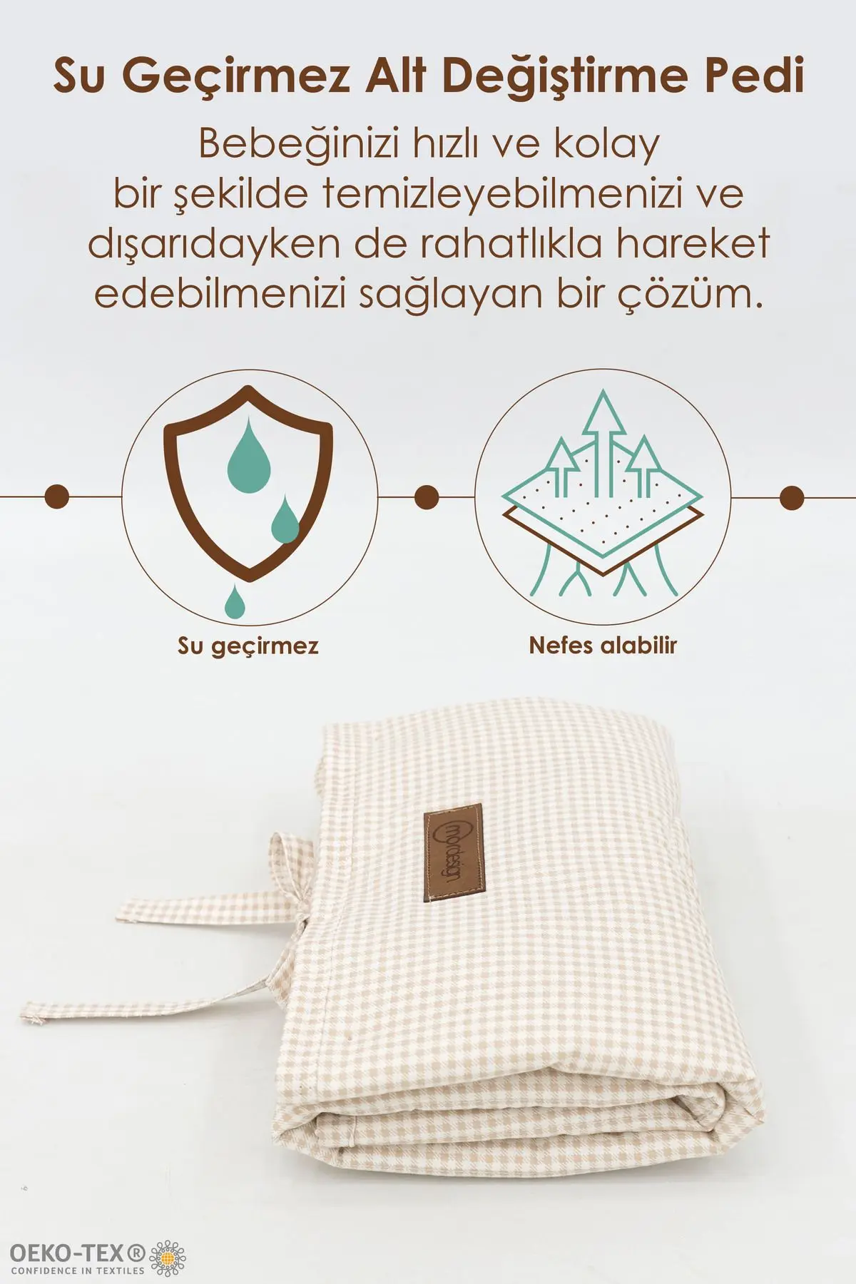 3'lü Bebek Bakım Seti; Keçe Anne Bebek Organizeri, Su Geçirmez Alt Değiştirme Pedi, Alt Açma Çantası