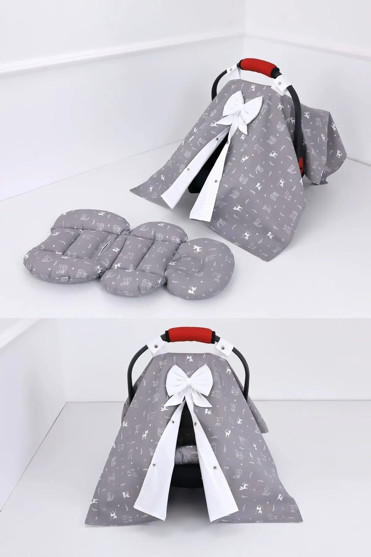 Puset Örtüsü Puset Minderi 2 Parça - Bel Destekli - Kedi Desen