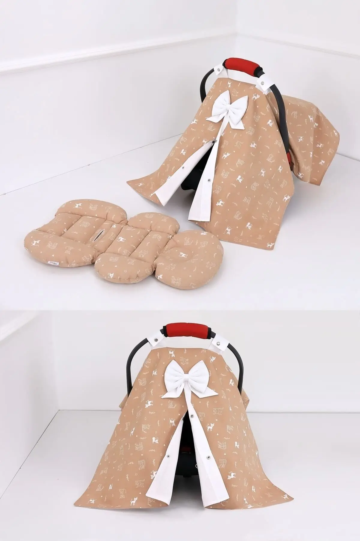 Puset Örtüsü Puset Minderi 2 Parça - Bel Destekli - Kedi Desen