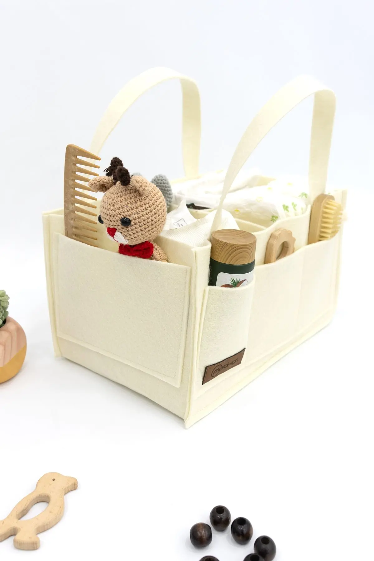 Keçe Anne Bebek Bakım Çantası, Yenidoğan Alt Açma Değiştirme Organizer, Taşınabilir Düzenleyici, Bej