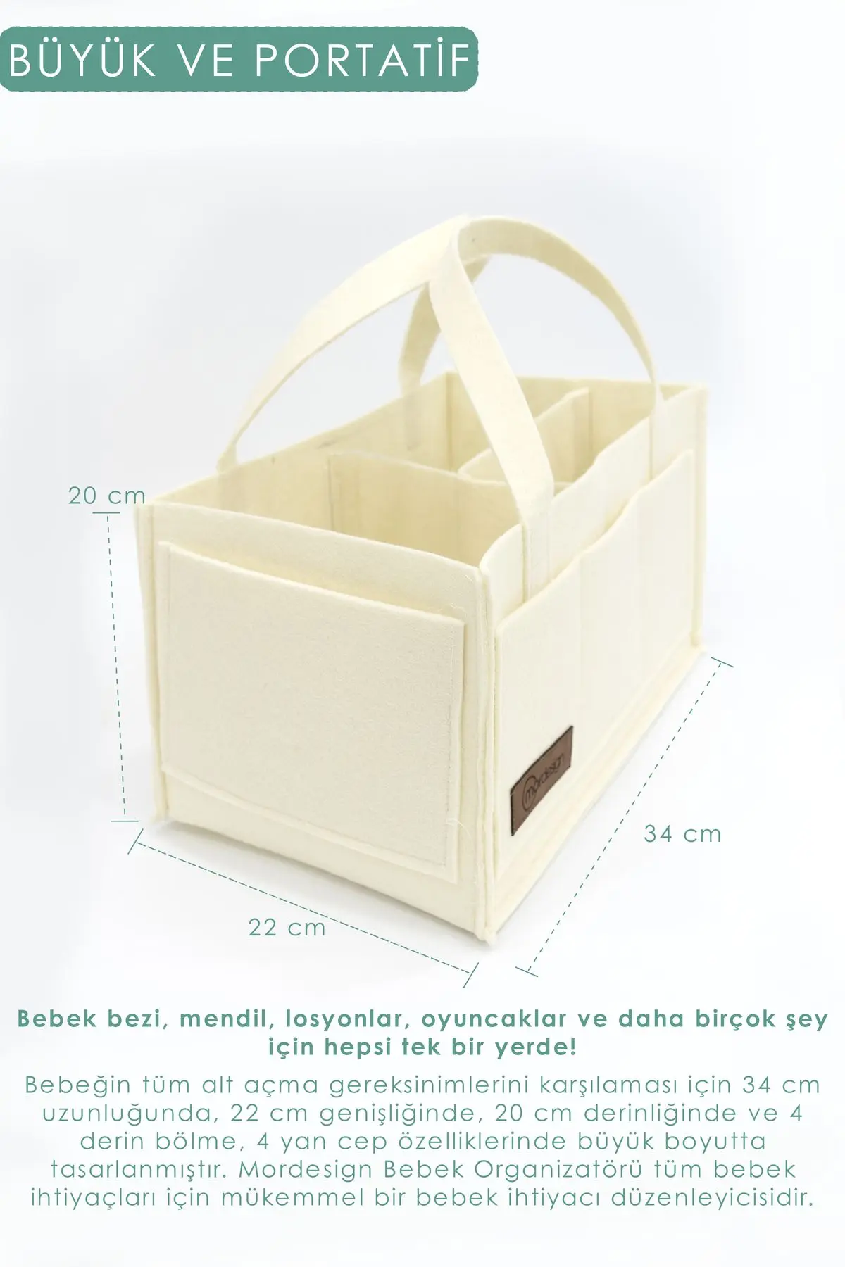 Keçe Anne Bebek Bakım Çantası, Yenidoğan Alt Açma Değiştirme Organizer, Taşınabilir Düzenleyici, Bej