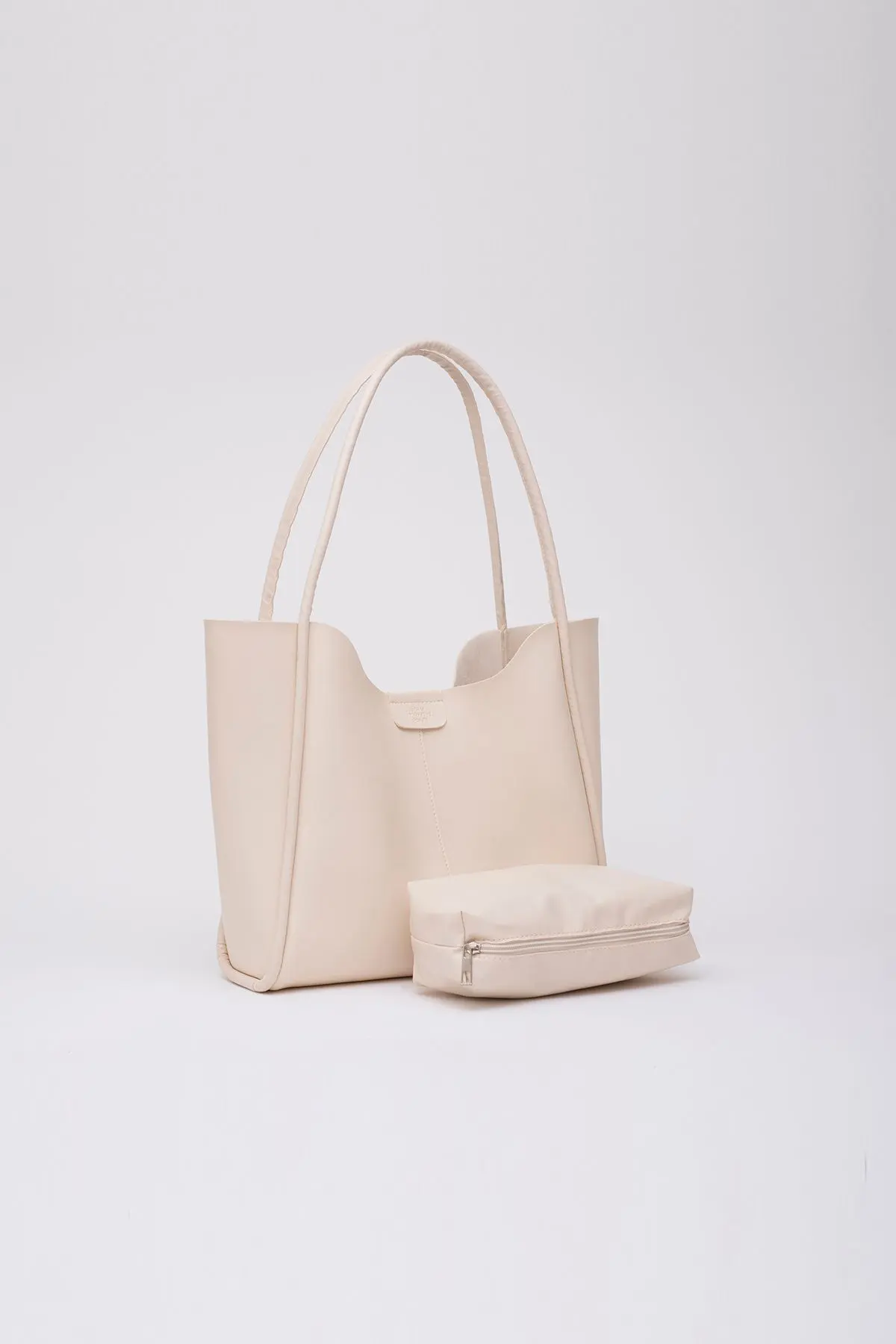 Krem Shk76 Çıtçıtlı Fitil Askılı Suni Deri Makyaj Çantalı Büyük Boy Kadın El Ve Omuz Çantası U:29 E