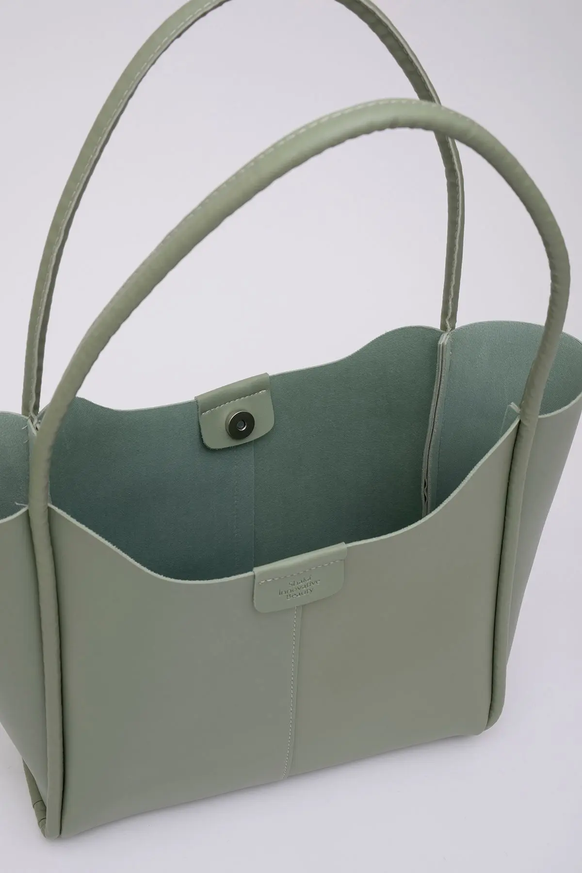 Yeşil Shk76 Çıtçıtlı Fitil Askılı Suni Deri Makyaj Çantalı Büyük Boy Kadın El Ve Omuz Çantası U:29