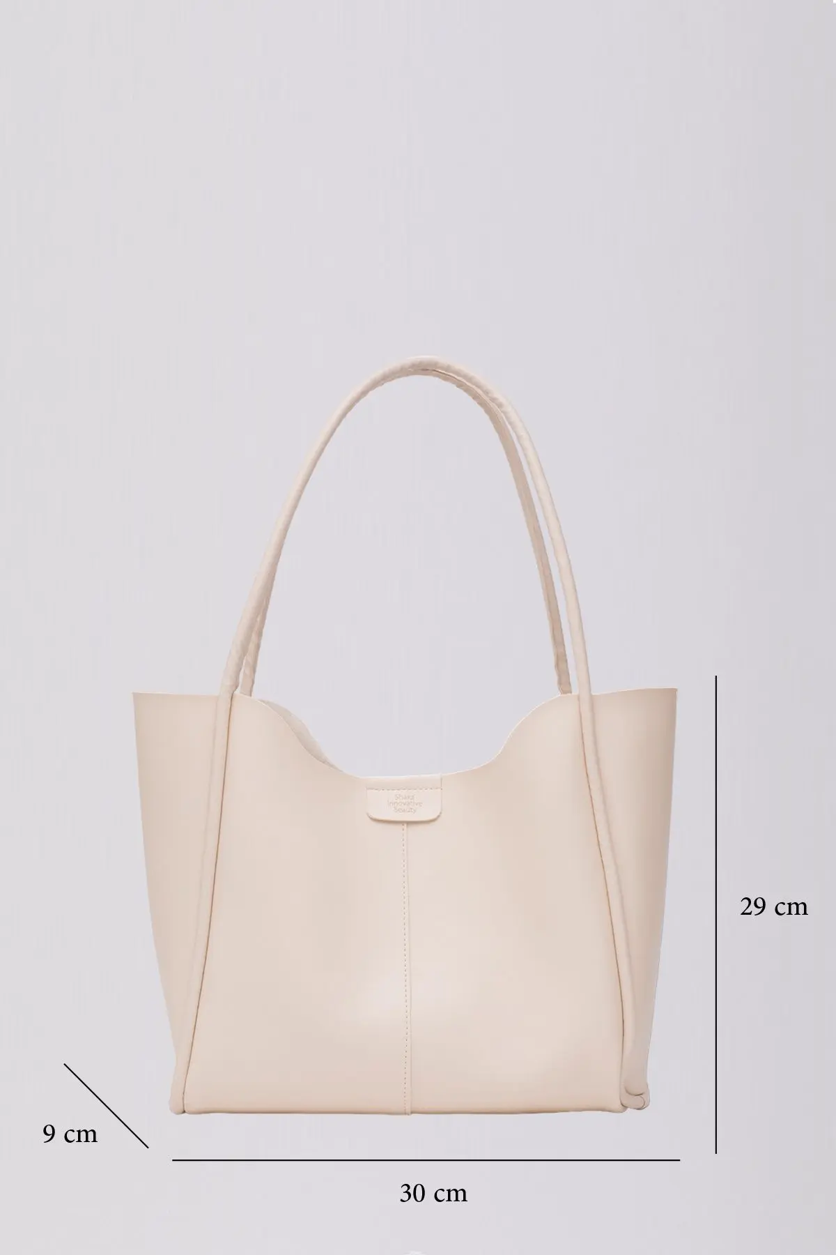 Krem Shk76 Çıtçıtlı Fitil Askılı Suni Deri Makyaj Çantalı Büyük Boy Kadın El Ve Omuz Çantası U:29 E