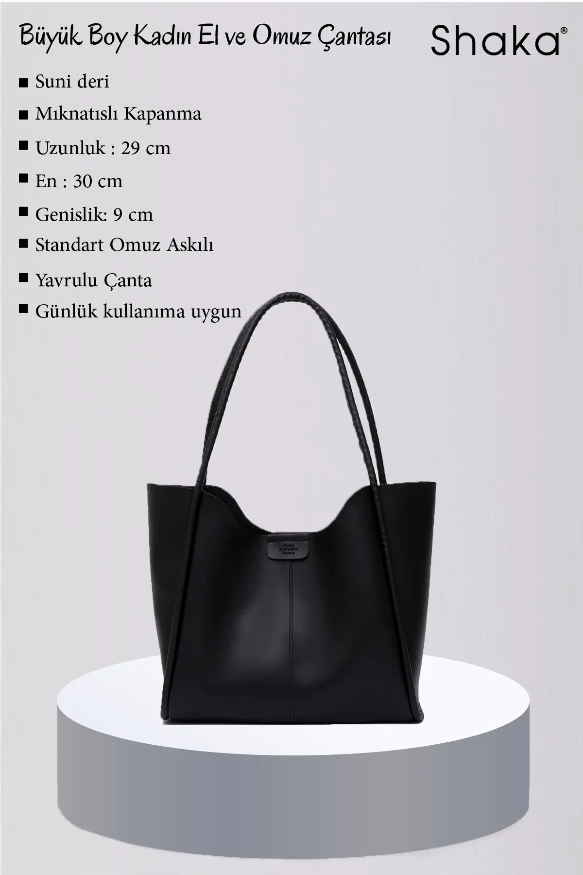 Siyah Shk76 Çıtçıtlı Fitil Askılı Suni Deri Makyaj Çantalı Büyük Boy Kadın El Ve Omuz Çantası U:29
