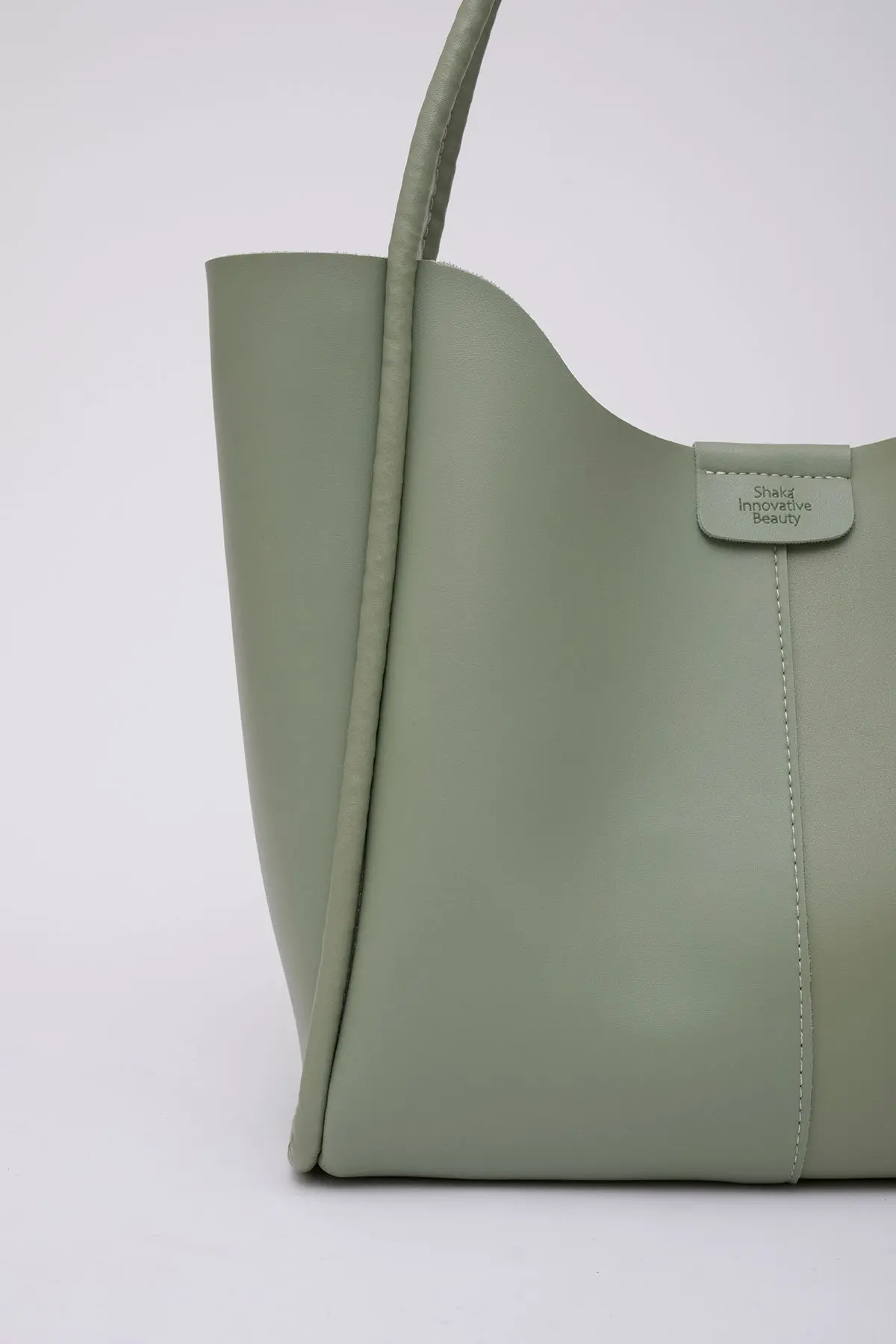 Yeşil Shk76 Çıtçıtlı Fitil Askılı Suni Deri Makyaj Çantalı Büyük Boy Kadın El Ve Omuz Çantası U:29