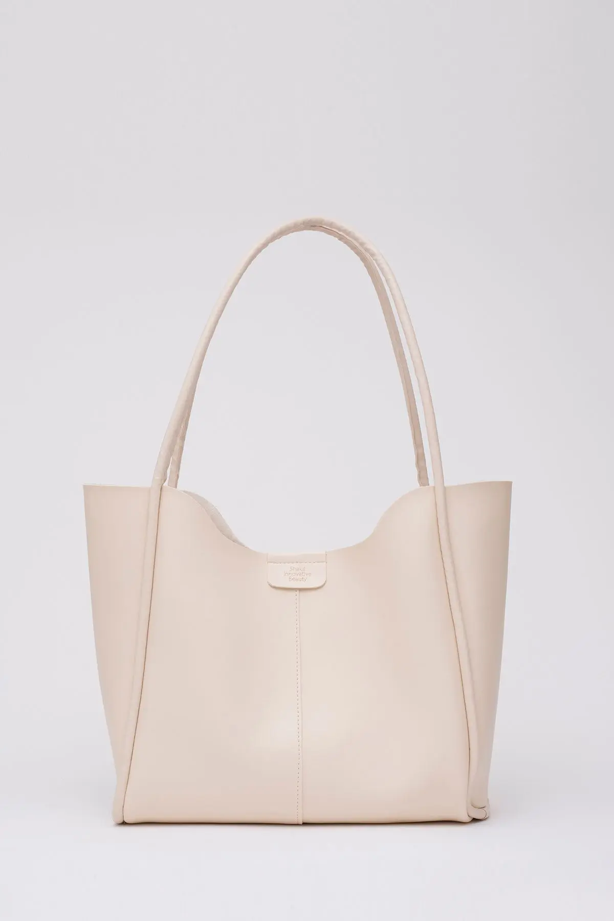 Shaka Krem Shk76 Çıtçıtlı Fitil Askılı Suni Deri Makyaj Çantalı Büyük Boy Kadın El Ve Omuz Çantası U:29 E