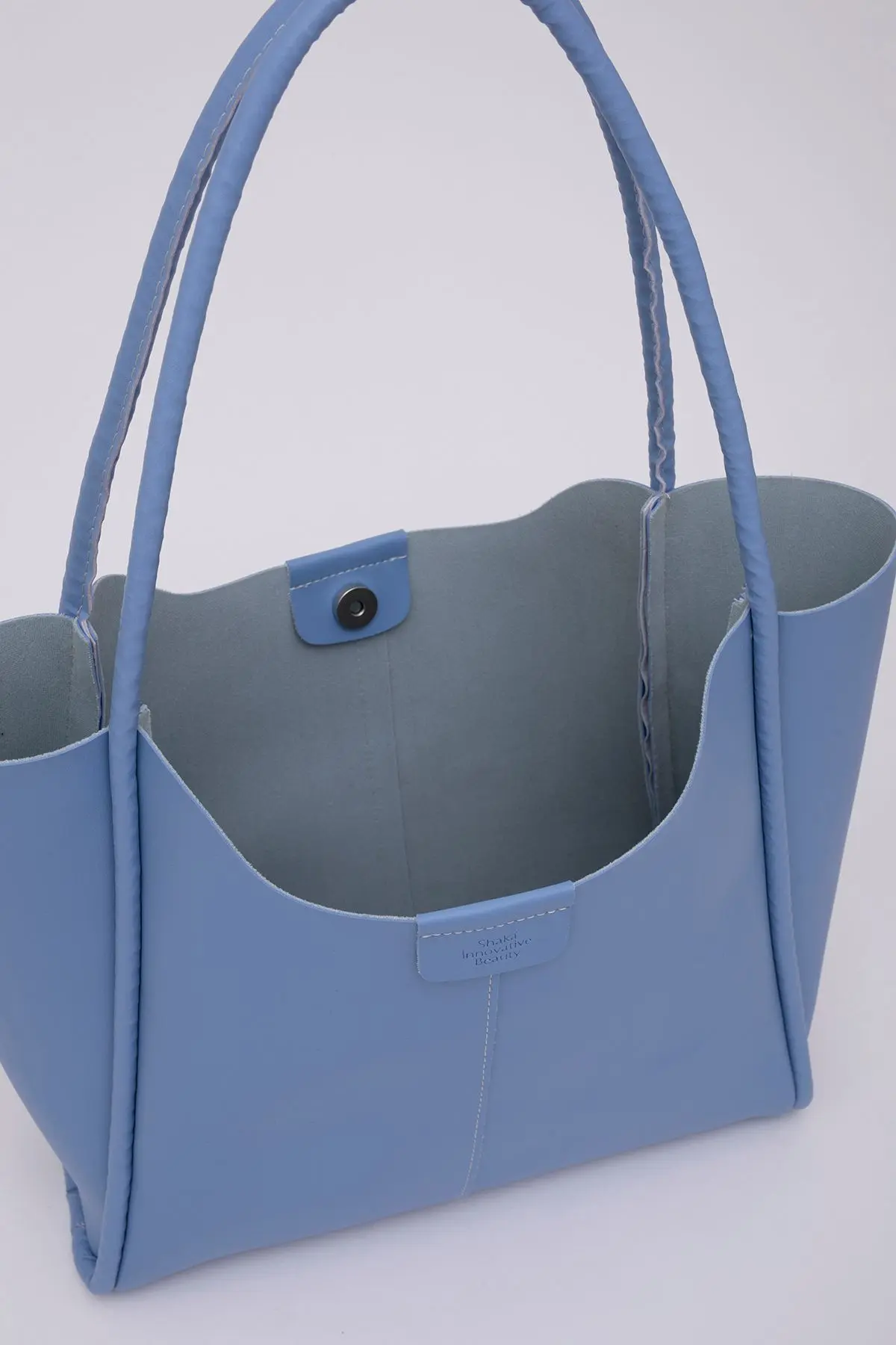 Mavi Shk76 Çıtçıtlı Fitil Askılı Suni Deri Makyaj Çantalı Büyük Boy Kadın El Ve Omuz Çantası U:29 E