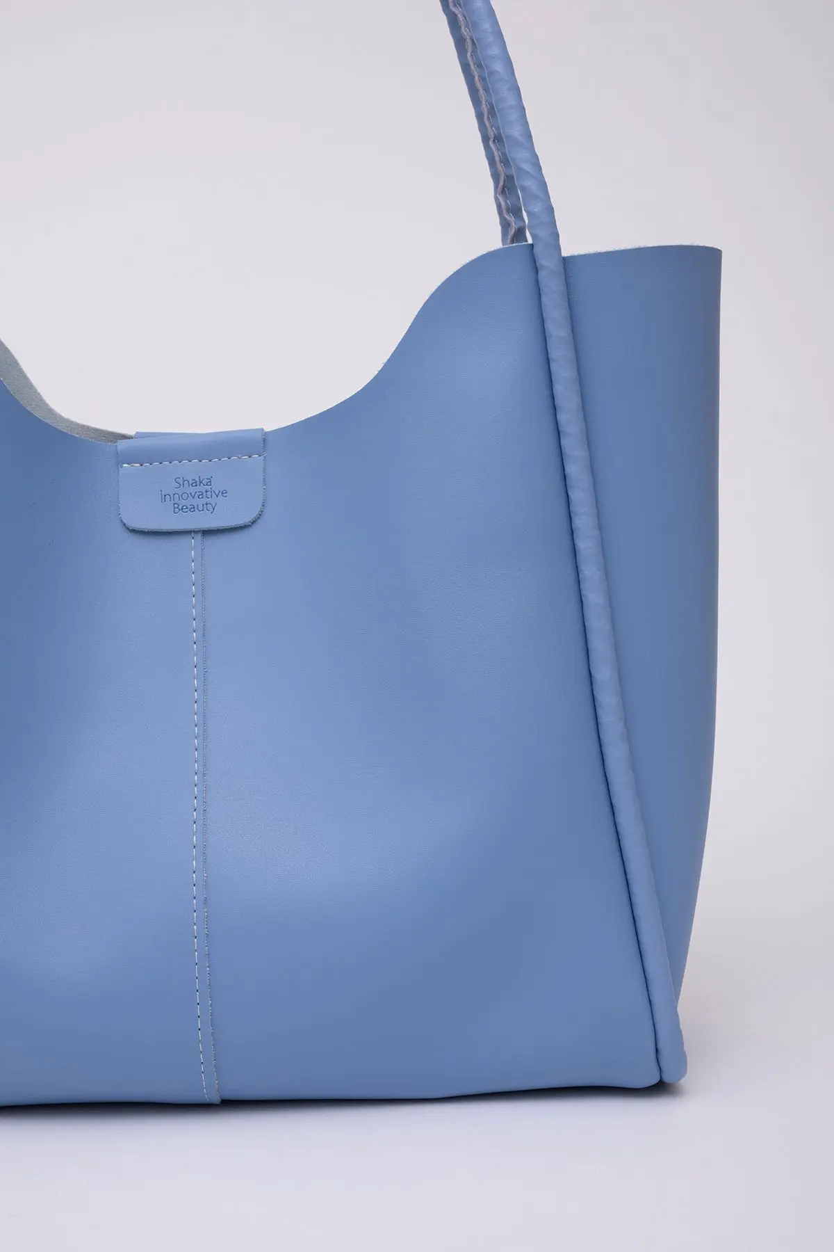 Mavi Shk76 Çıtçıtlı Fitil Askılı Suni Deri Makyaj Çantalı Büyük Boy Kadın El Ve Omuz Çantası U:29 E