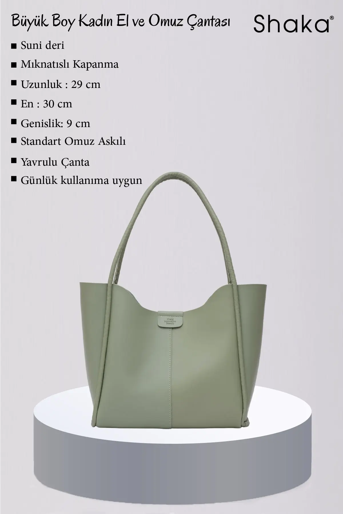 Yeşil Shk76 Çıtçıtlı Fitil Askılı Suni Deri Makyaj Çantalı Büyük Boy Kadın El Ve Omuz Çantası U:29