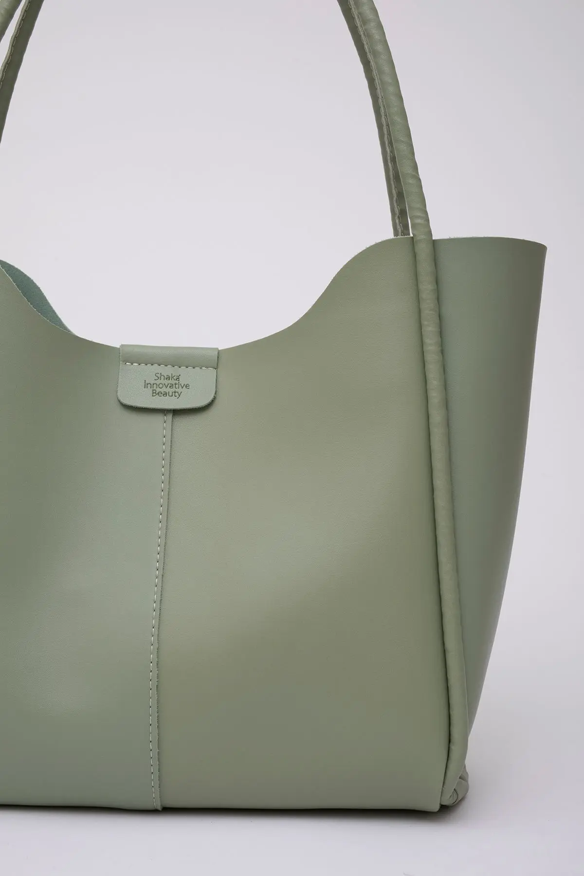 Yeşil Shk76 Çıtçıtlı Fitil Askılı Suni Deri Makyaj Çantalı Büyük Boy Kadın El Ve Omuz Çantası U:29