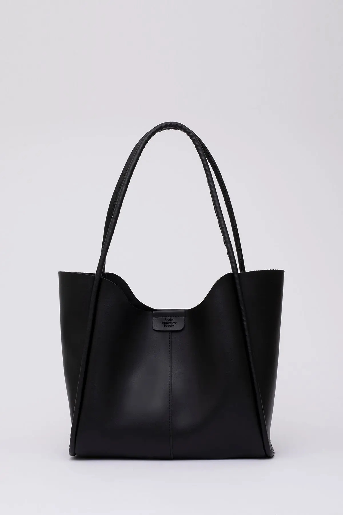 Shaka Siyah Shk76 Çıtçıtlı Fitil Askılı Suni Deri Makyaj Çantalı Büyük Boy Kadın El Ve Omuz Çantası U:29