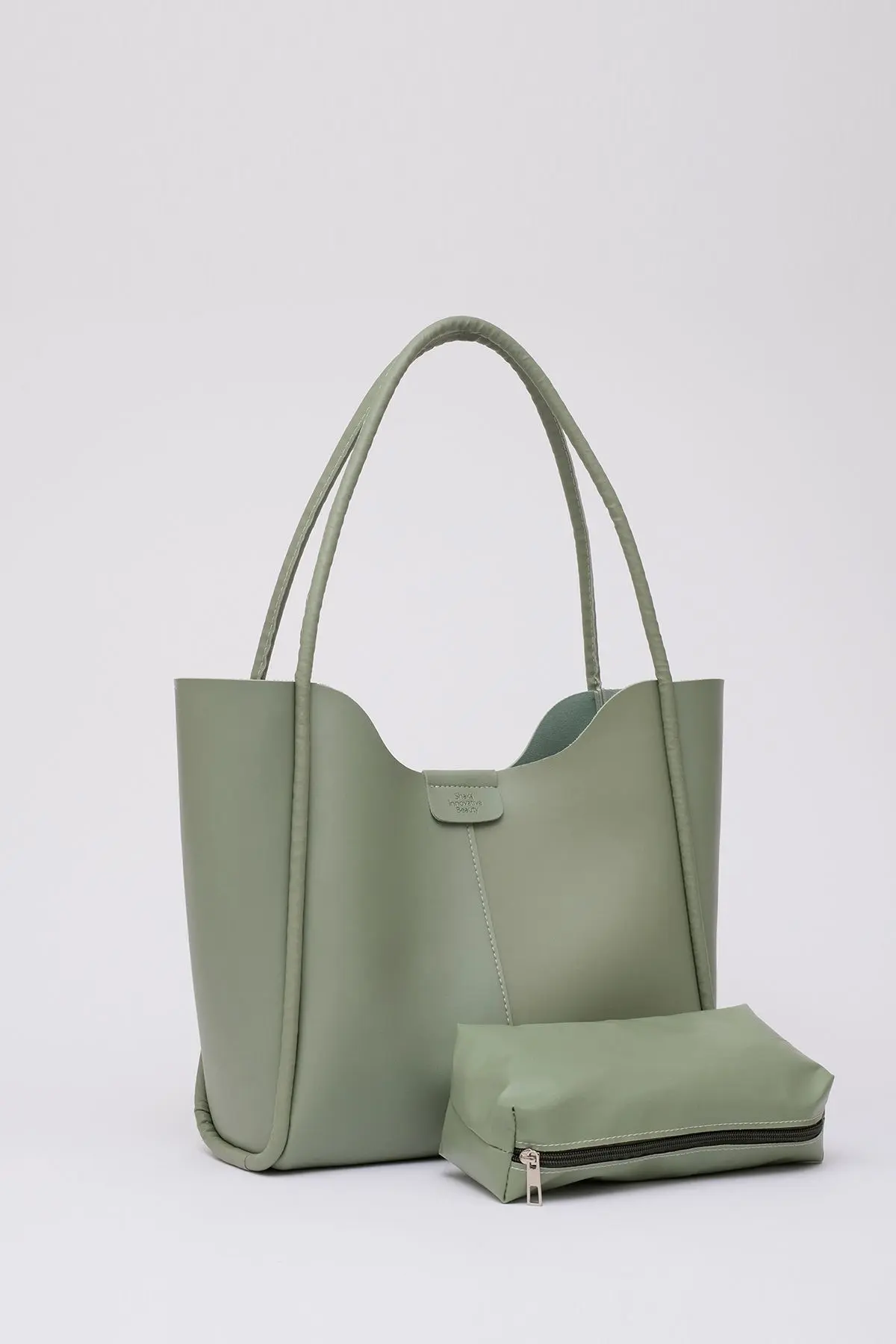 Yeşil Shk76 Çıtçıtlı Fitil Askılı Suni Deri Makyaj Çantalı Büyük Boy Kadın El Ve Omuz Çantası U:29