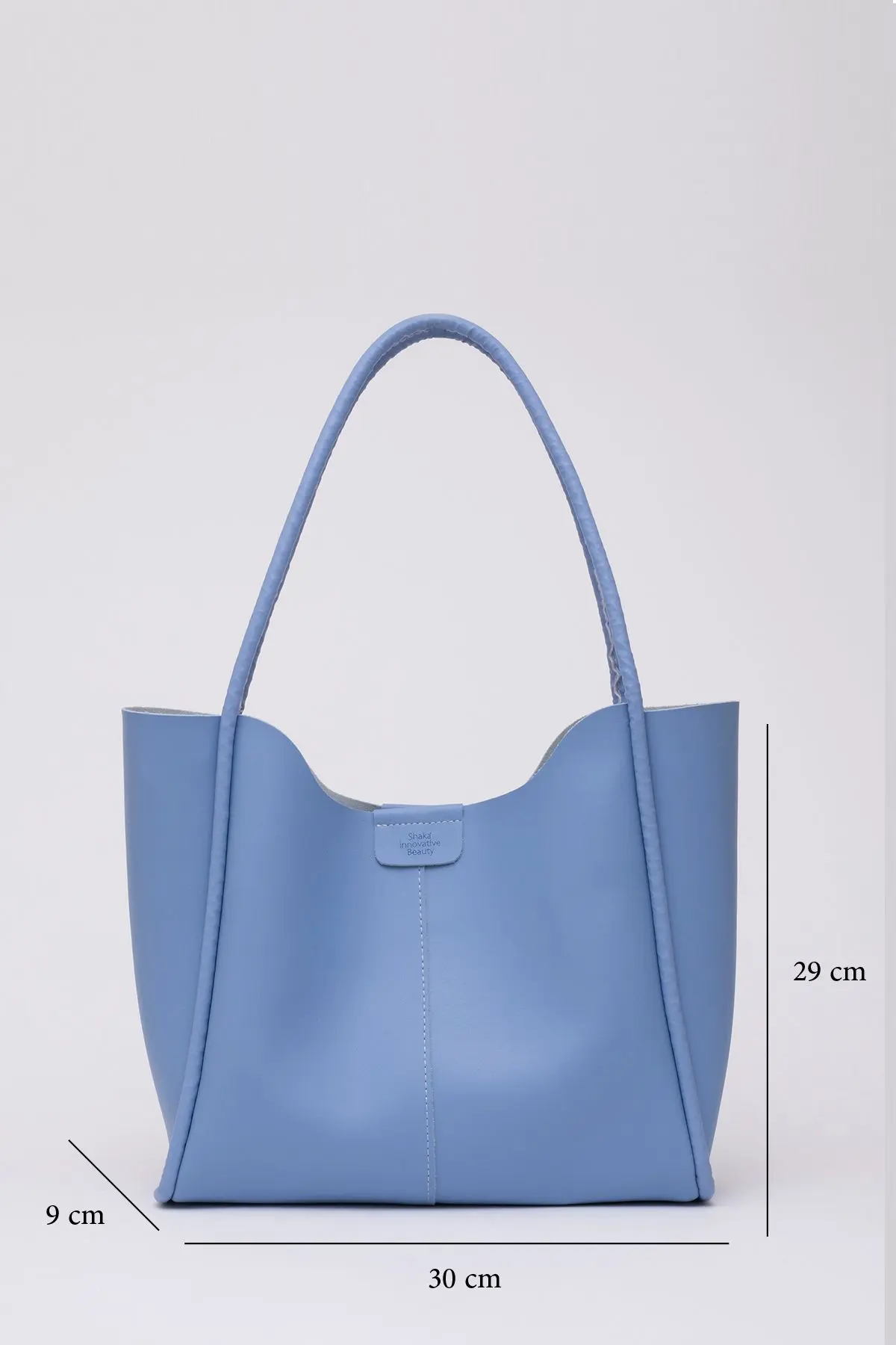 Mavi Shk76 Çıtçıtlı Fitil Askılı Suni Deri Makyaj Çantalı Büyük Boy Kadın El Ve Omuz Çantası U:29 E