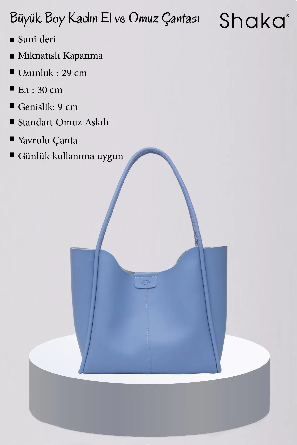 Mavi Shk76 Çıtçıtlı Fitil Askılı Suni Deri Makyaj Çantalı Büyük Boy Kadın El Ve Omuz Çantası U:29 E