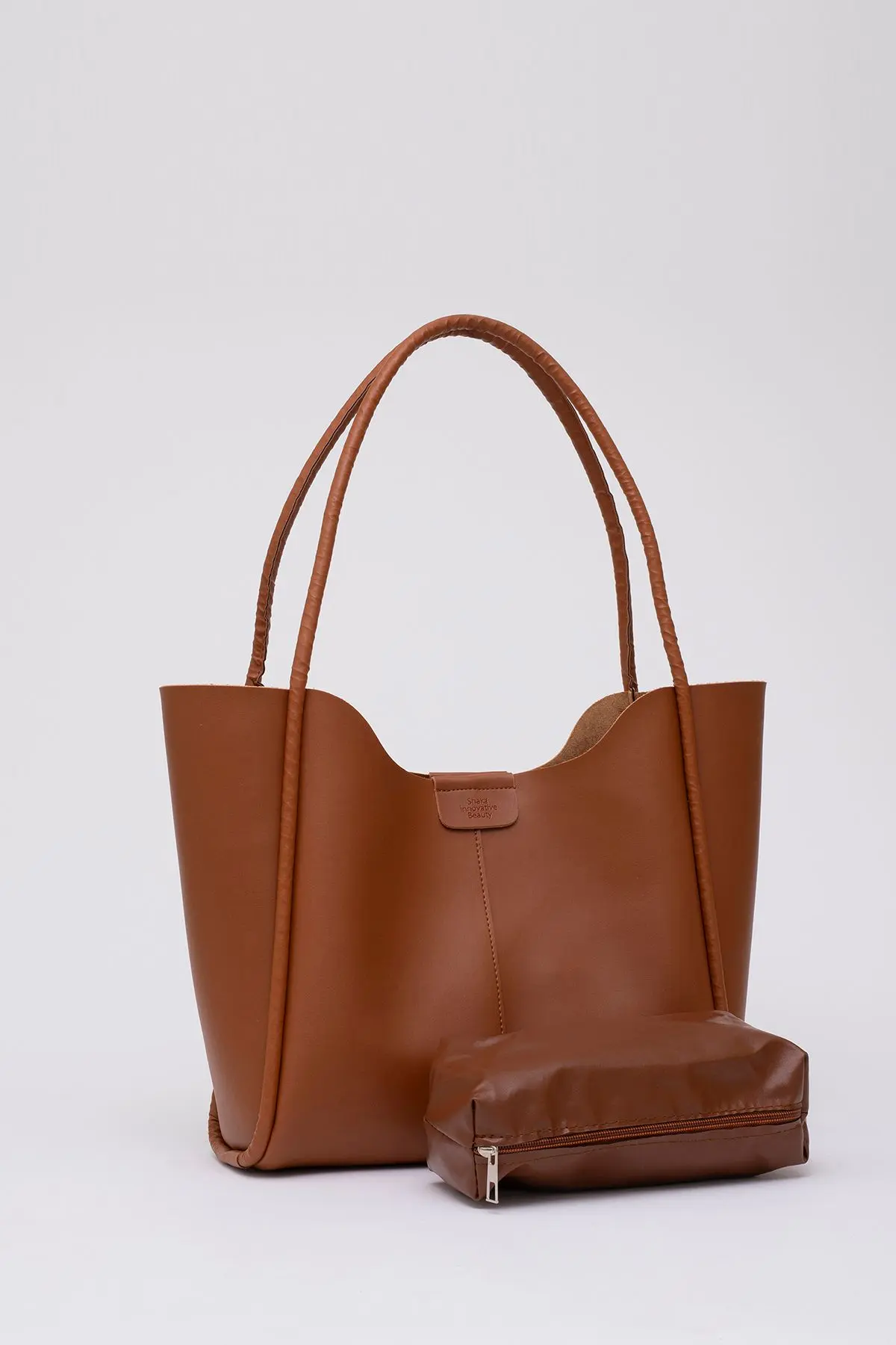 Taba Shk76 Çıtçıtlı Fitil Askılı Suni Deri Makyaj Çantalı Büyük Boy Kadın El Ve Omuz Çantası U:29 E