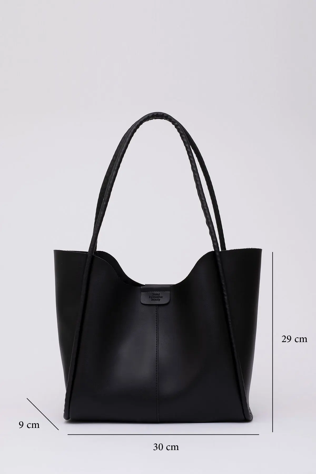 Siyah Shk76 Çıtçıtlı Fitil Askılı Suni Deri Makyaj Çantalı Büyük Boy Kadın El Ve Omuz Çantası U:29