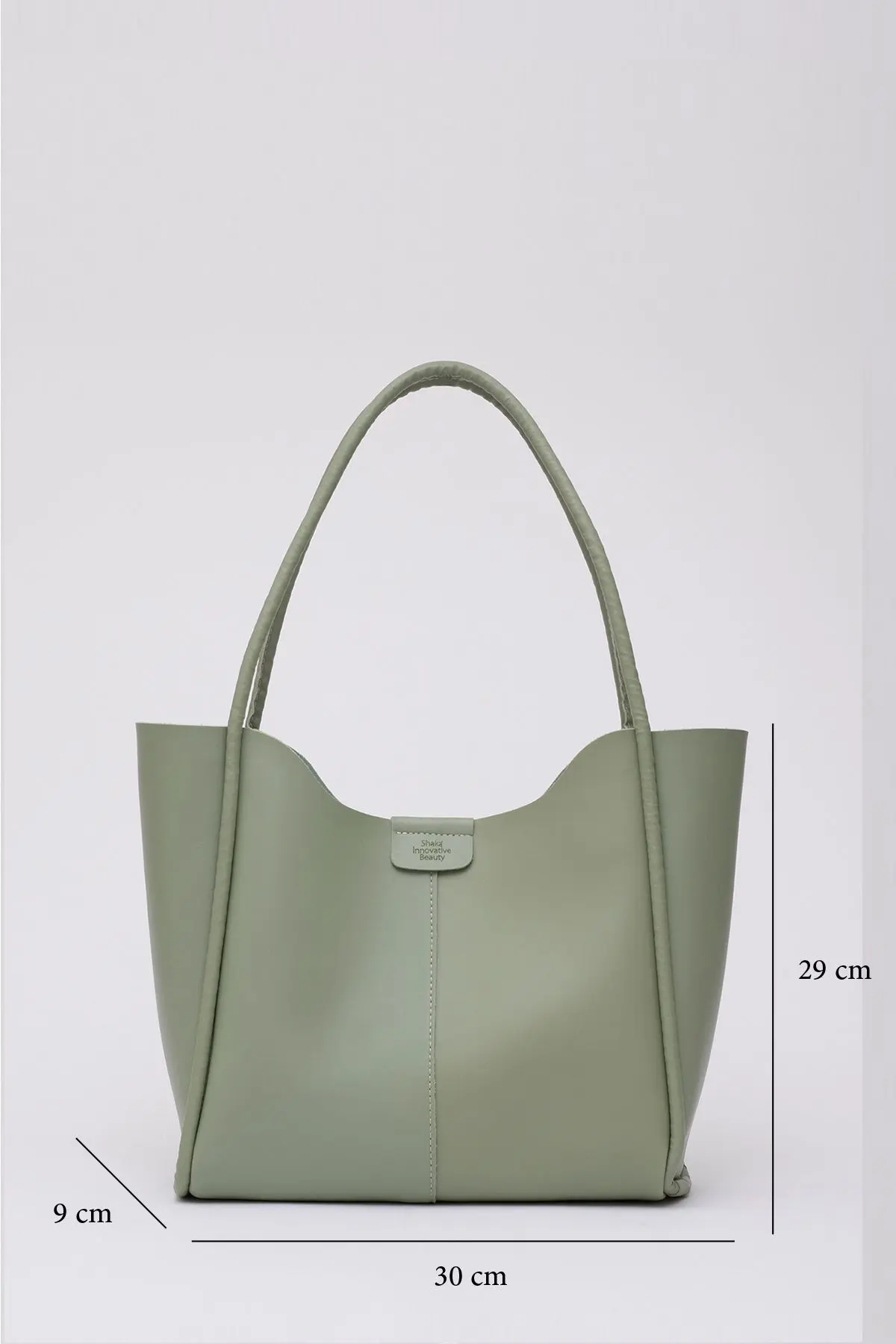 Yeşil Shk76 Çıtçıtlı Fitil Askılı Suni Deri Makyaj Çantalı Büyük Boy Kadın El Ve Omuz Çantası U:29