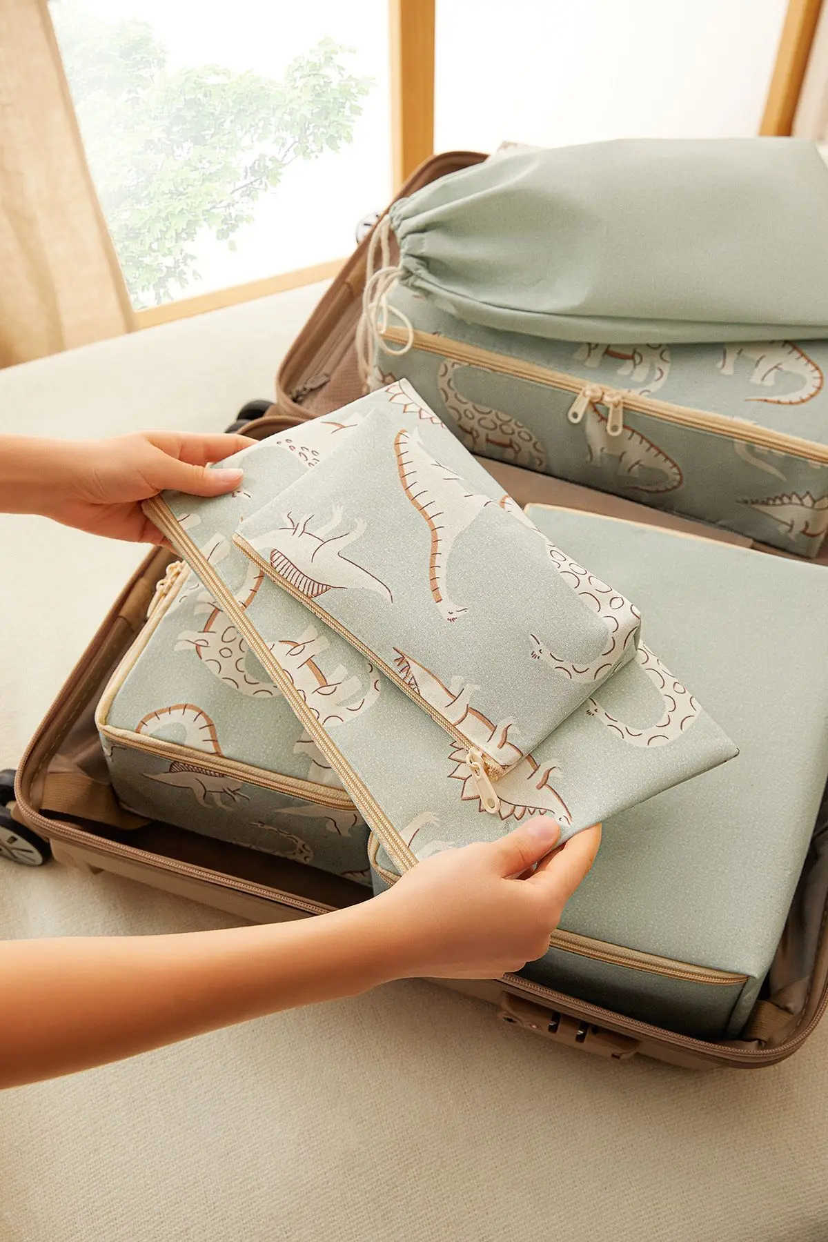 6'lı Çocuk Odası Dinozor Valiz Düzenleyici Bavul İçi Organizer Set