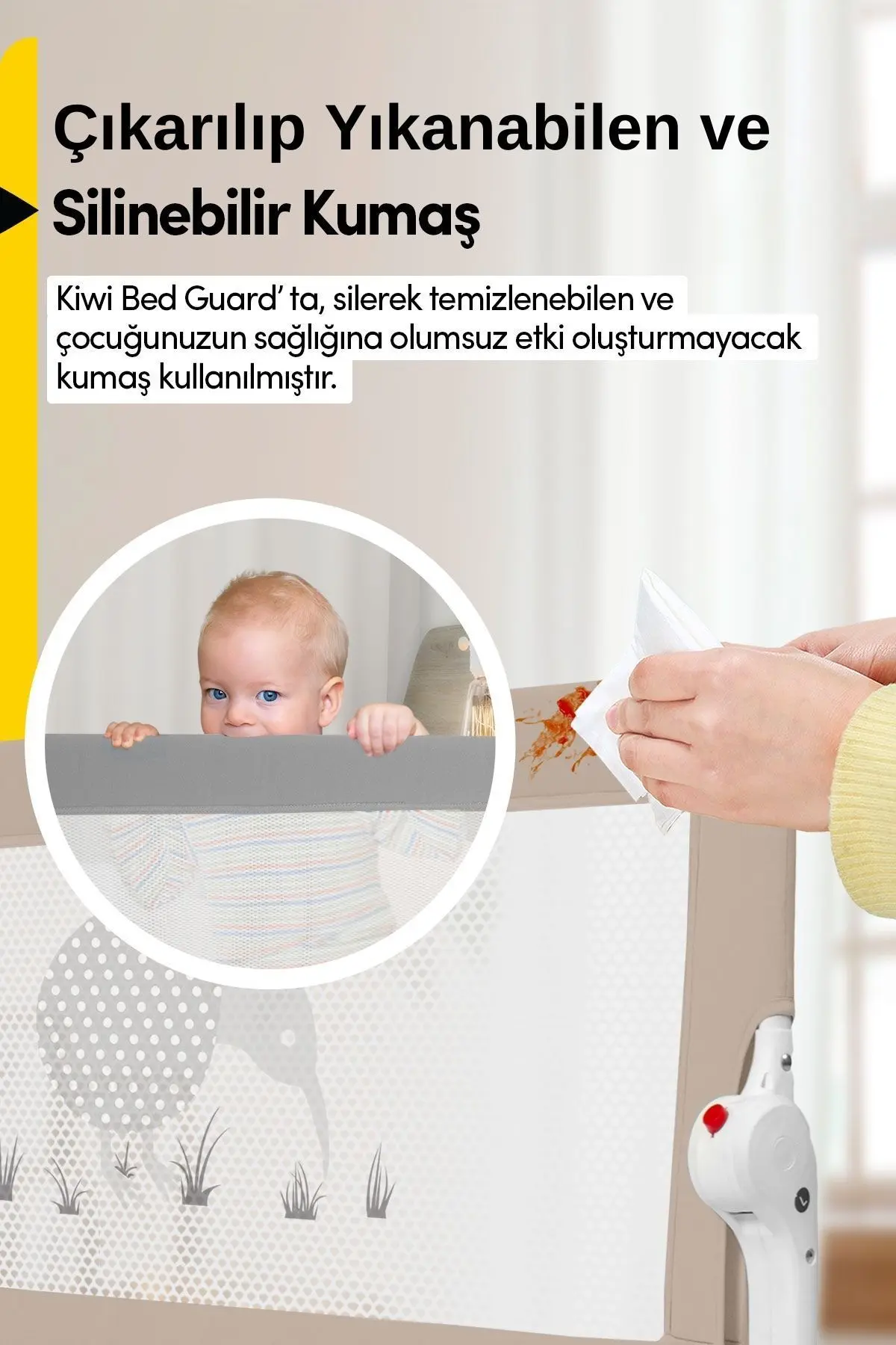 Çocuk Yatak Koruyucu Bariyeri ve Yatak Korkuluğu, Ekstra Dolgulu Kumaş