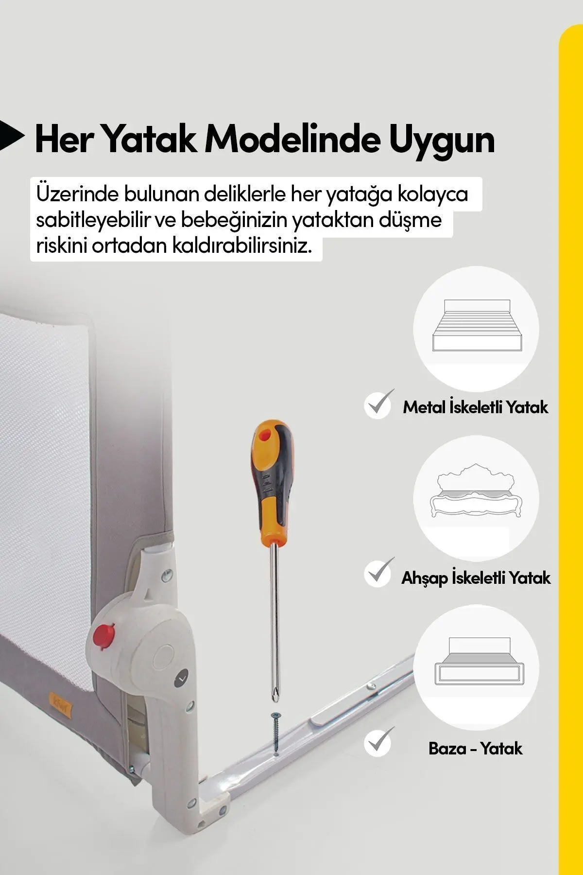 Çocuk Yatak Koruyucu Bariyeri Ve Yatak Korkuluğu, Ekstra Dolgulu Kumaş Bed Guard