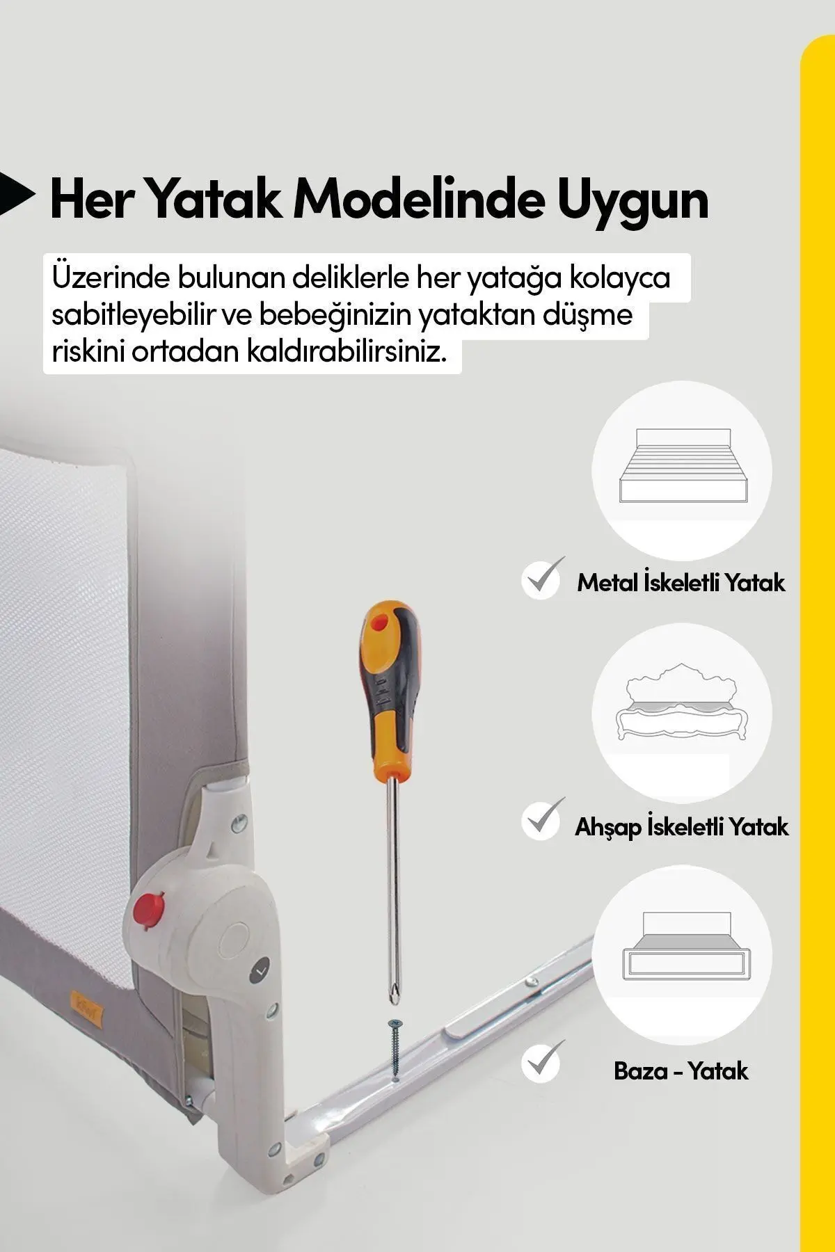 Çocuk Yatak Koruyucu Bariyeri ve Yatak Korkuluğu, Ekstra Dolgulu Kumaş Bed Guard