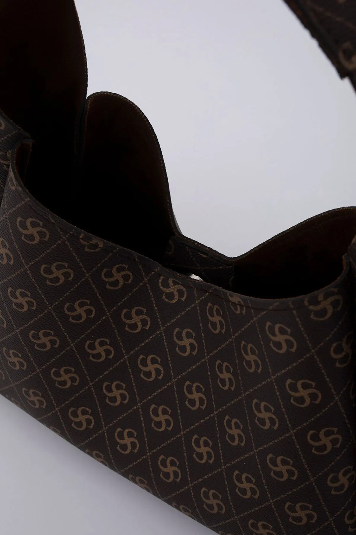 Monogram Baskılı Kahverengi Shk19 Çıtçıtlı Suni Deri Fermuarlı Makyaj Çantalı El Ve Omuz Çantası