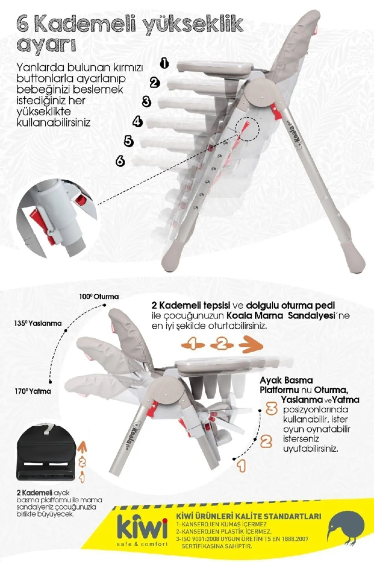 Koala All In One Katlanır Tekerlekli Mama Sandalyesi - Su Yeşili