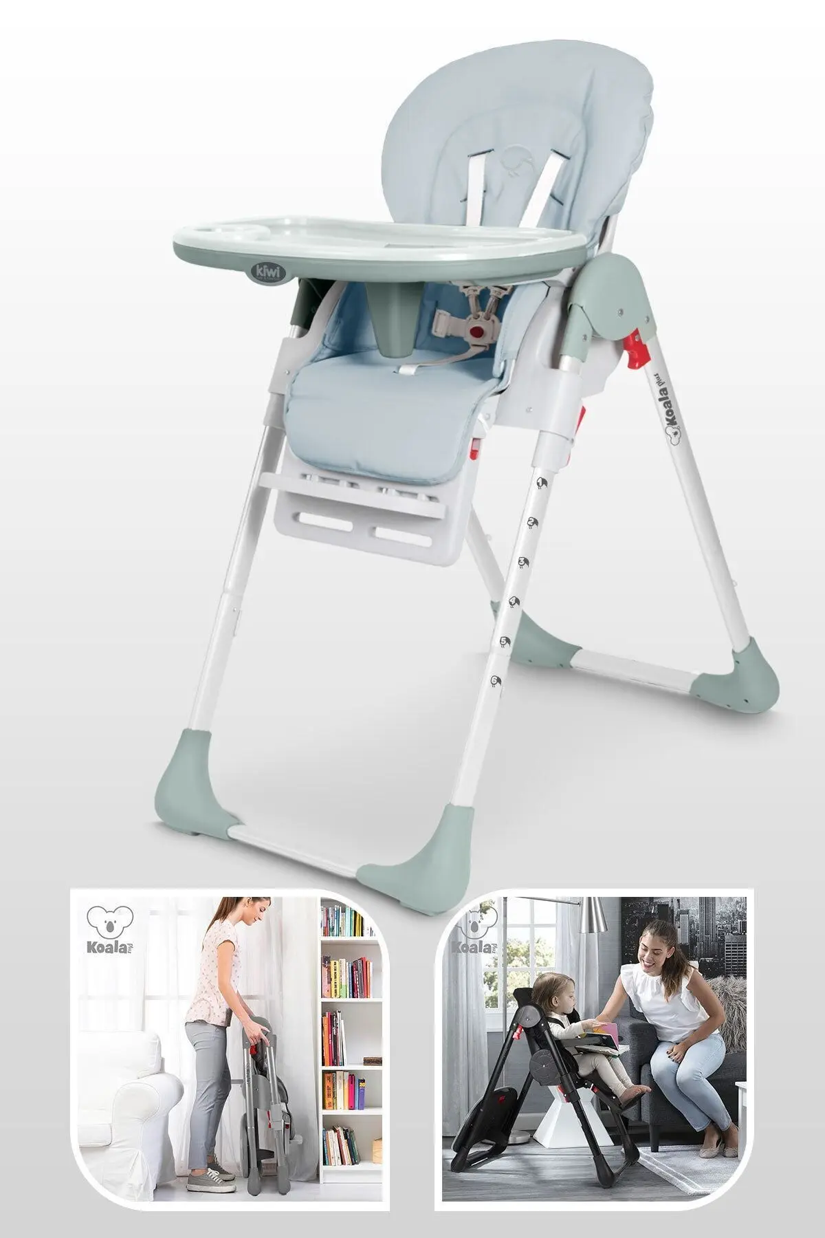 Koala All In One Katlanır Tekerlekli Mama Sandalyesi - Su Yeşili