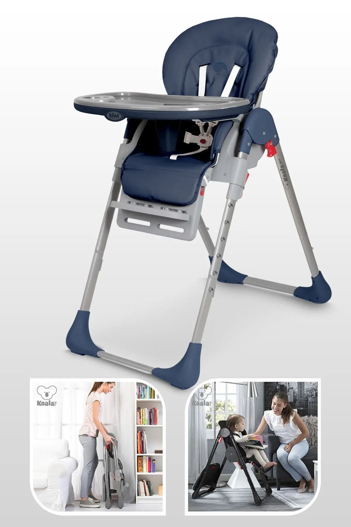 Koala All In One Katlanır Tekerlekli Mama Sandalyesi - Koyu Mavi