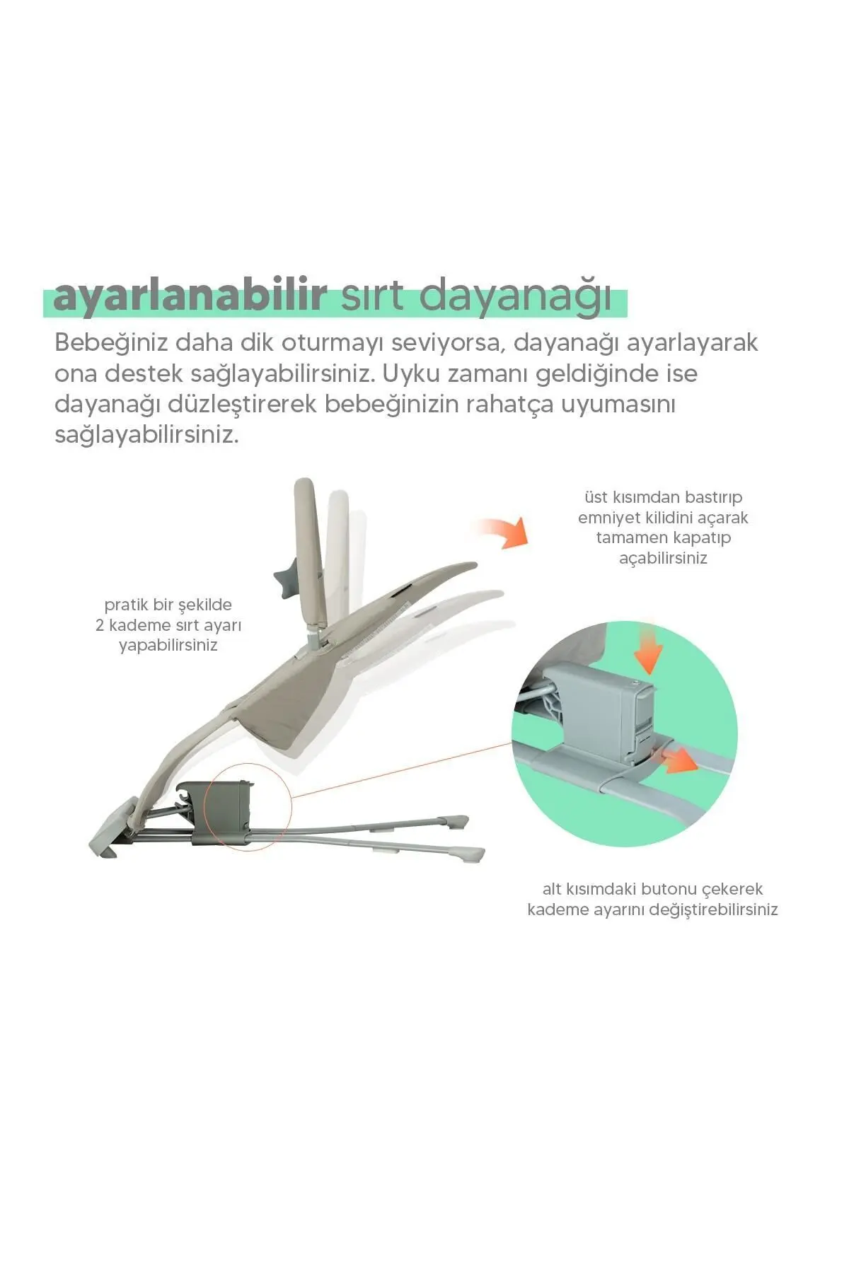 Wave Bebek Hareket Ettikçe Sallanabilen Kademeli Müzikli Titreşimli Anakucağı