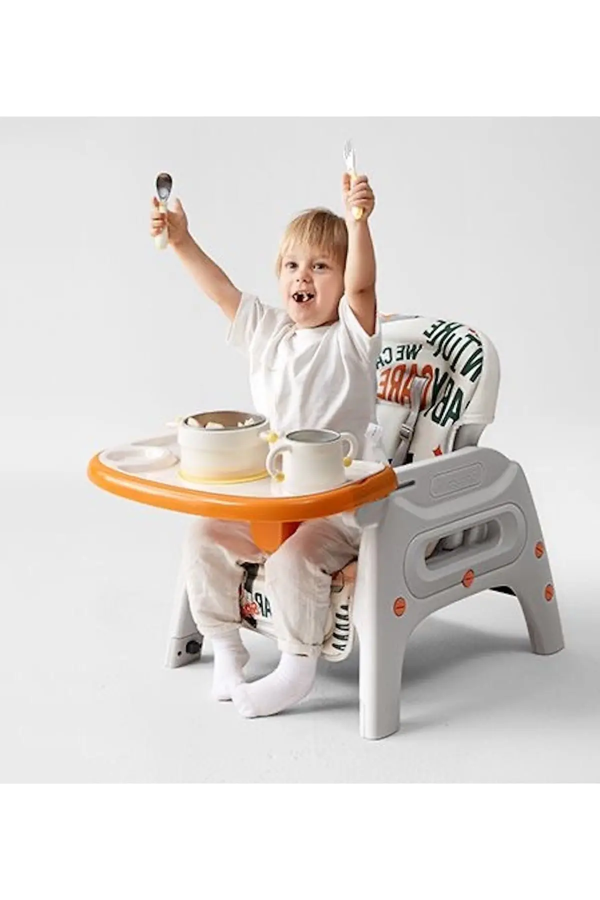 Çok Fonksiyonlu Turuncu Mama Sandalyesi / Masa-sandalye Takımı 6 Ay - 4 Yaşa Kadar (BC20)