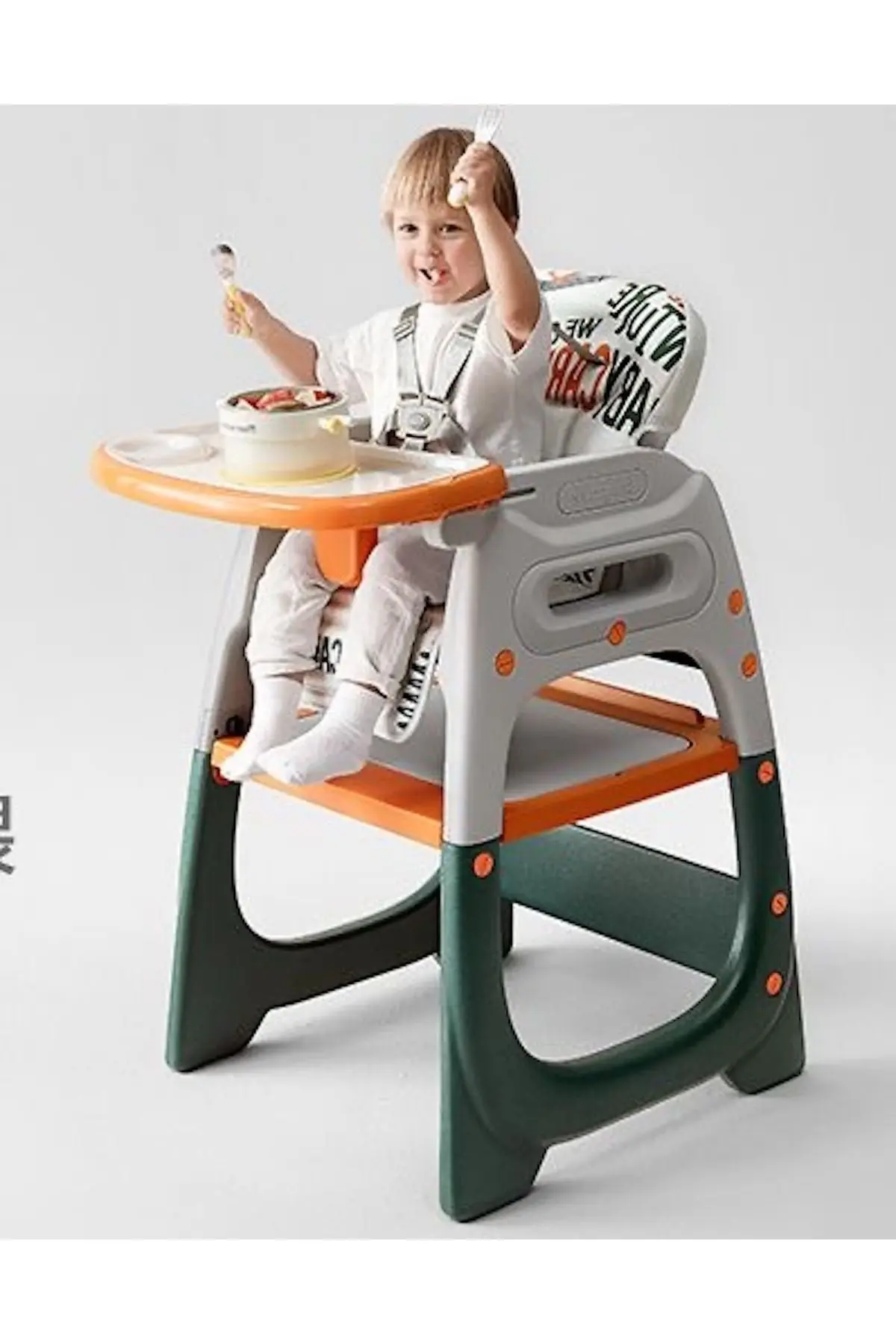 Çok Fonksiyonlu Turuncu Mama Sandalyesi / Masa-sandalye Takımı 6 Ay - 4 Yaşa Kadar (BC20)