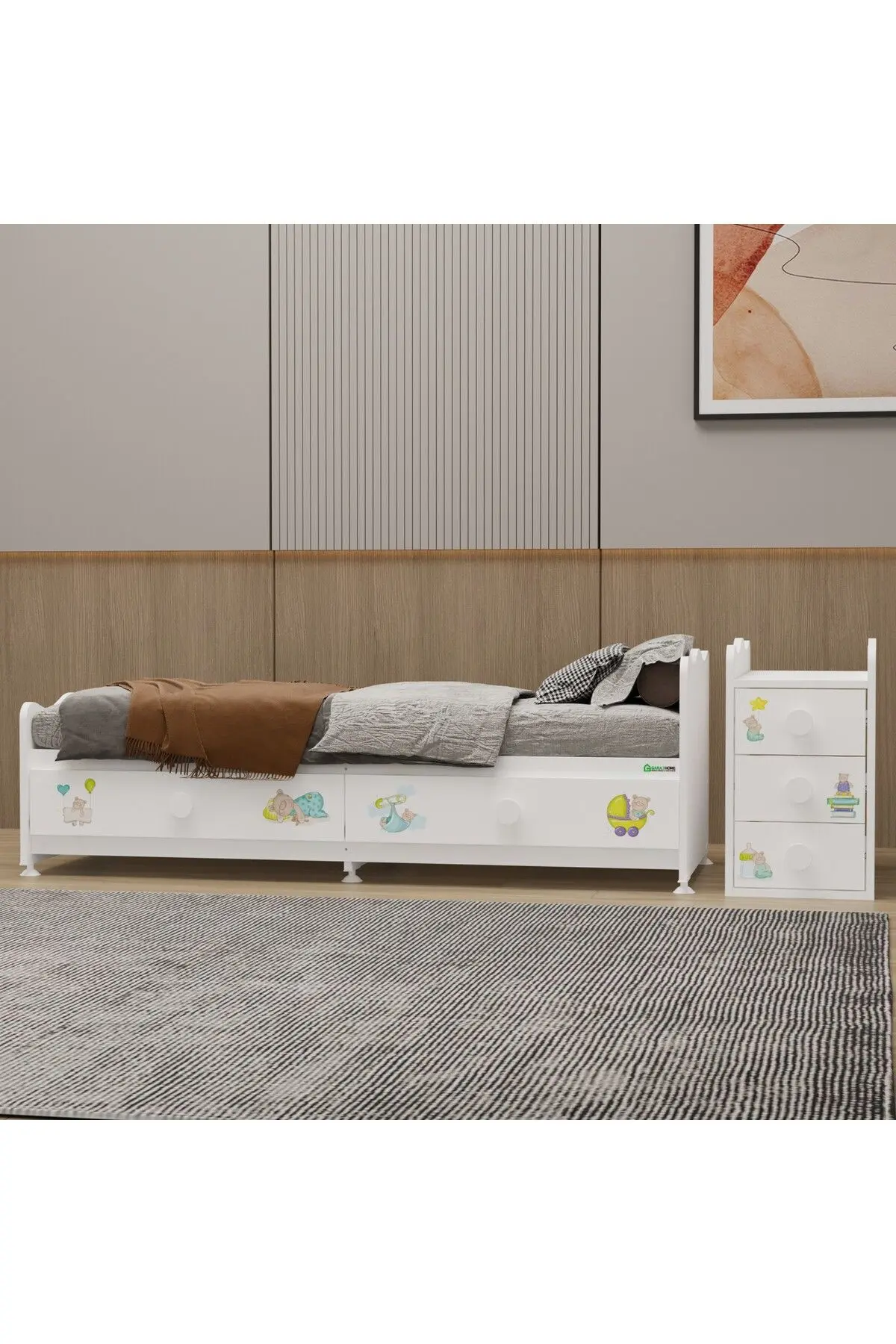 Melina Yıldız 4 Kapaklı Bebek Odası + Yatak + Uyku Seti - Ayıcık