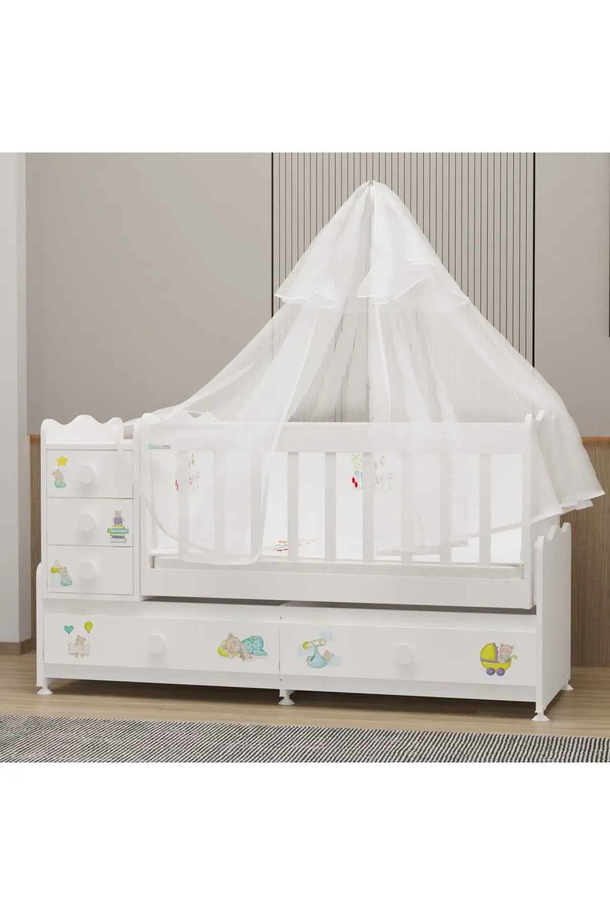 Melina Yıldız 4 Kapaklı Bebek Odası + Yatak + Uyku Seti - Ayıcık
