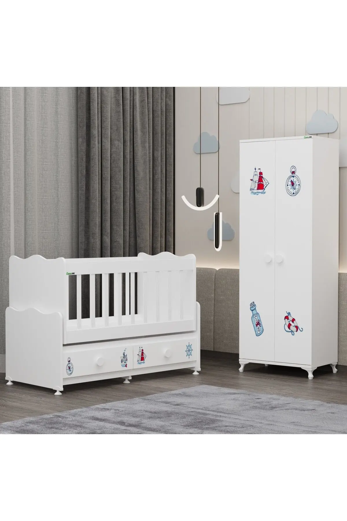Garaj Home Elegant Beşik ve Yıldız 2 Kapaklı Dolap - Denizci