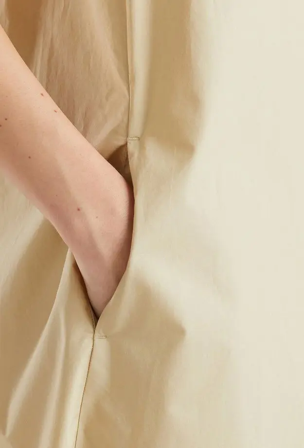 Kadın Bej %100 Koton Kolsuz Midi Boy Elbise