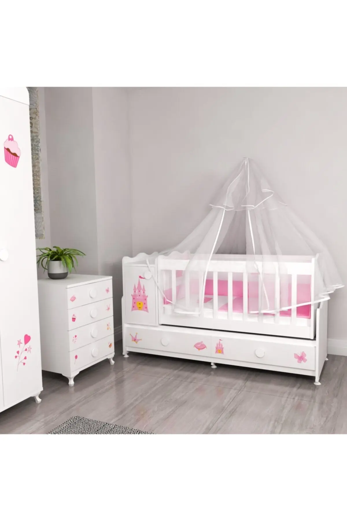 Pırlanta Yıldız 4lü Prenses Bebek Odası Takımı - Yatak Ve Uyku Seti Kombinli - Mavi Uykusetli