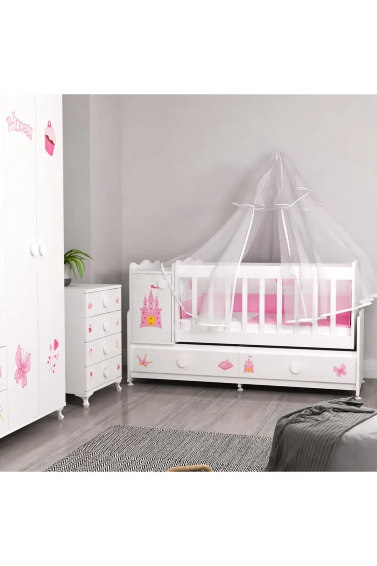 Pırlanta Yıldız 4lü Prenses Bebek Odası Takımı - Yatak Ve Uyku Seti Kombinli - Mavi Uykusetli