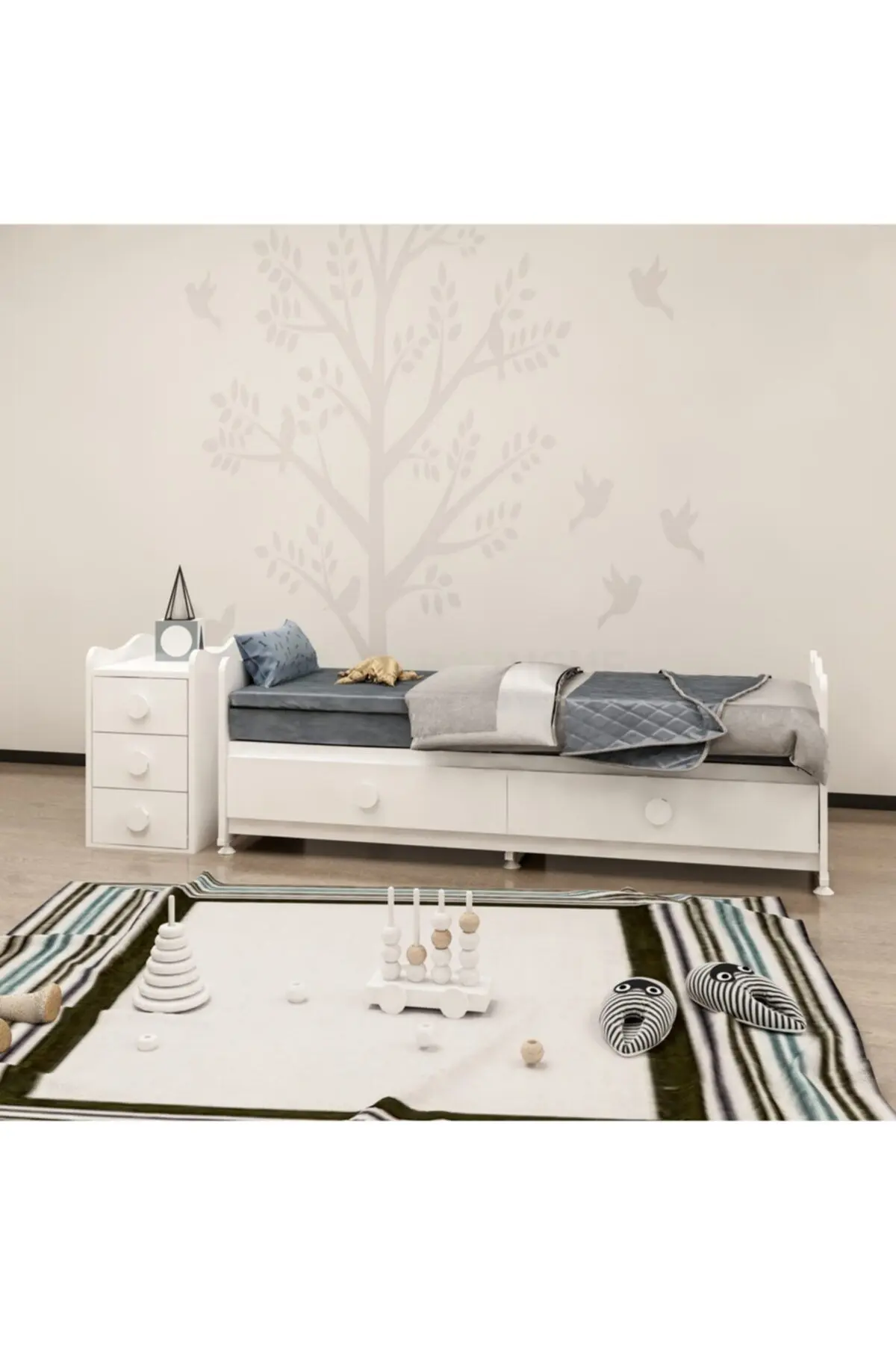 Melina Yıldız 3 Kapaklı Bebek Odası Takımı Beyaz - Yatak Ve Uyku Seti Kombinli- Uykuseti Beyaz