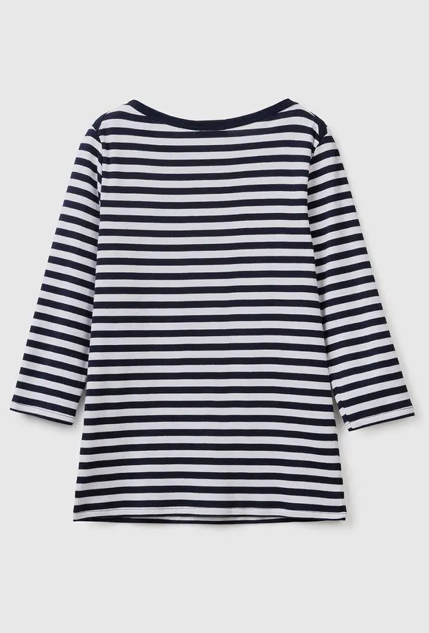 Kadın İndigo Truvakar Kol Çizgili T-shirt