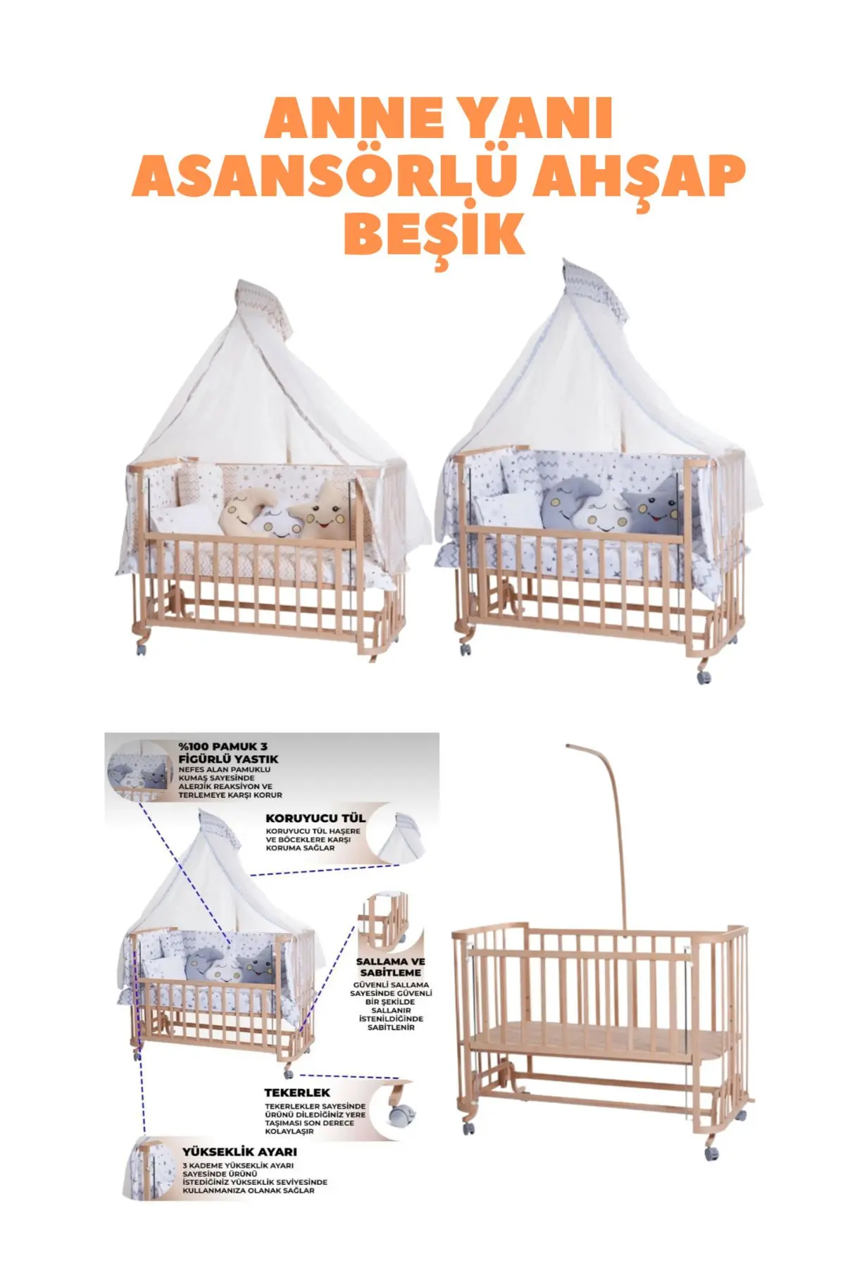 Yeni Doğan Çeyiz Seti Bebek Arabası + Anne Yanı Beşik + Yürüteç +Mama Sandalyesi + ANA DİZİ