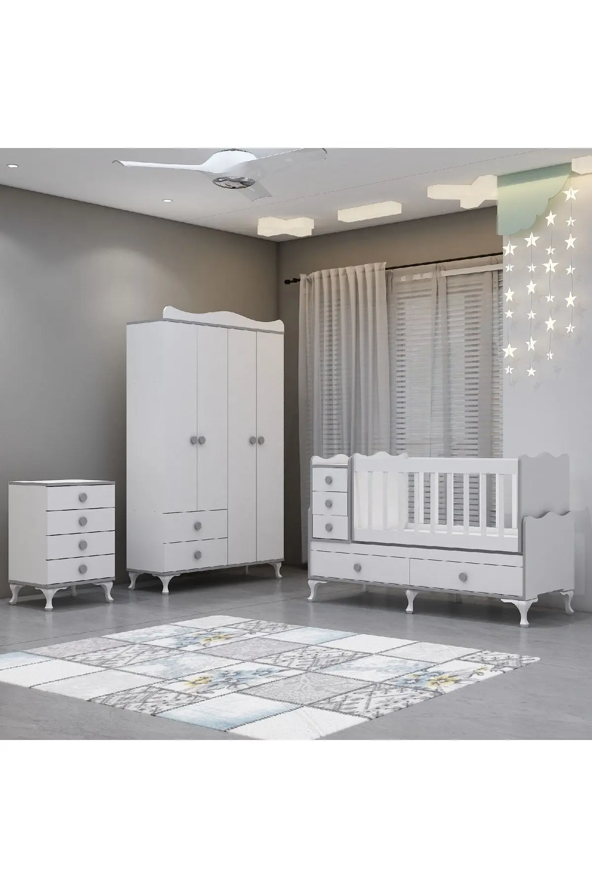 Garaj Home Alya Gri Yıldız 4 Komodin Avangart Bebek Odası Takımı
