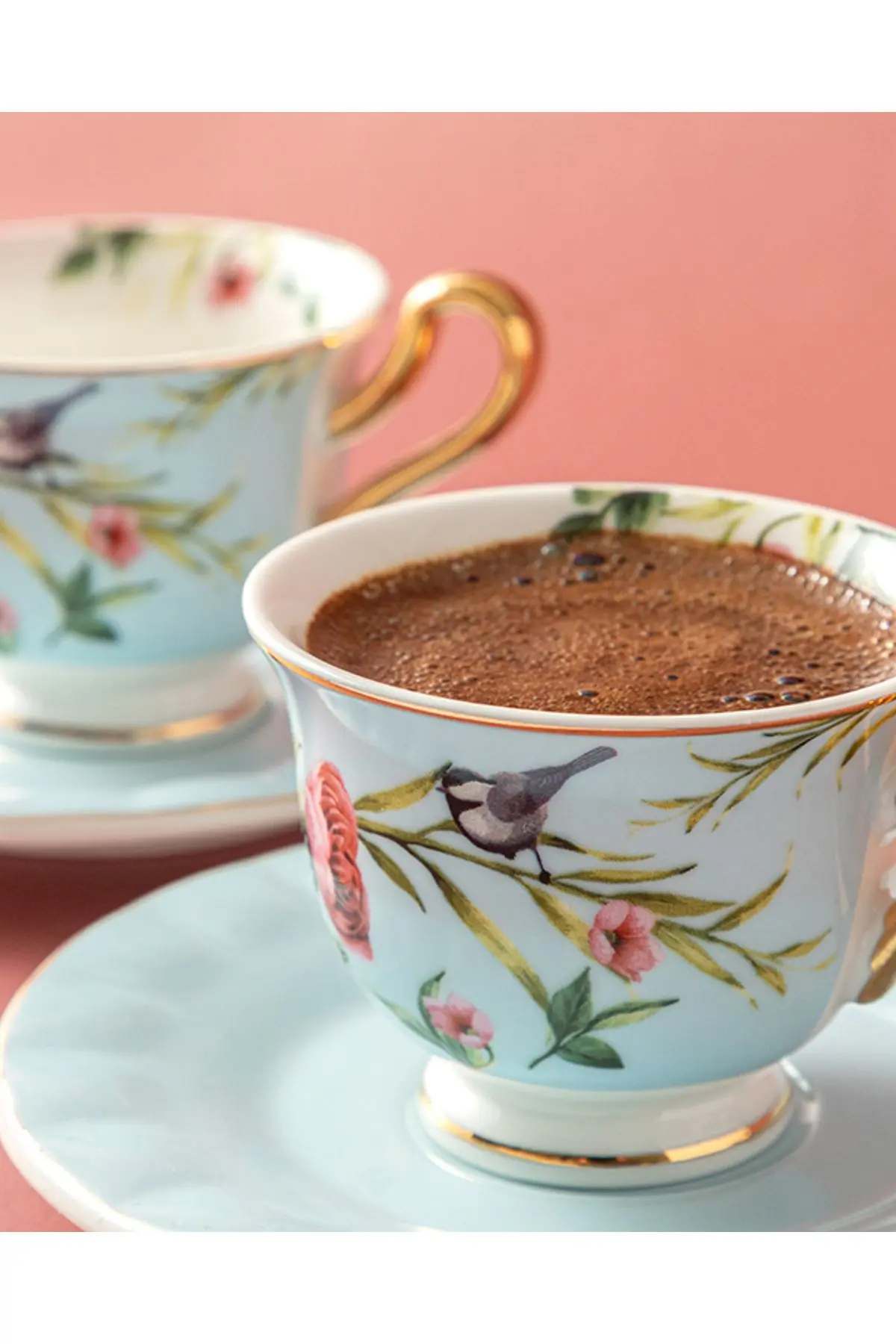 Vanilla New Bone China 4 Parça 2 Kişilik Kahve Fincan Takımı Açık Mavi