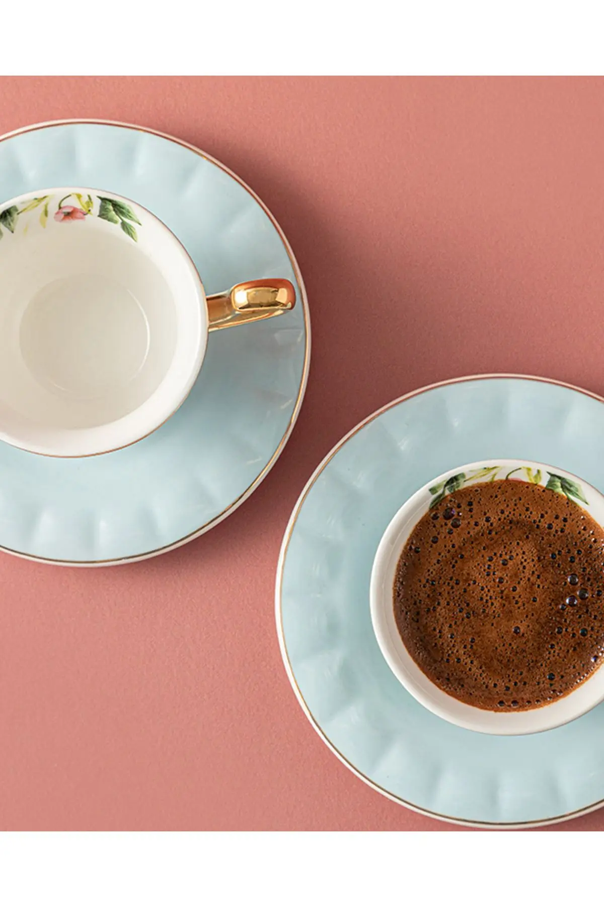 Vanilla New Bone China 4 Parça 2 Kişilik Kahve Fincan Takımı Açık Mavi