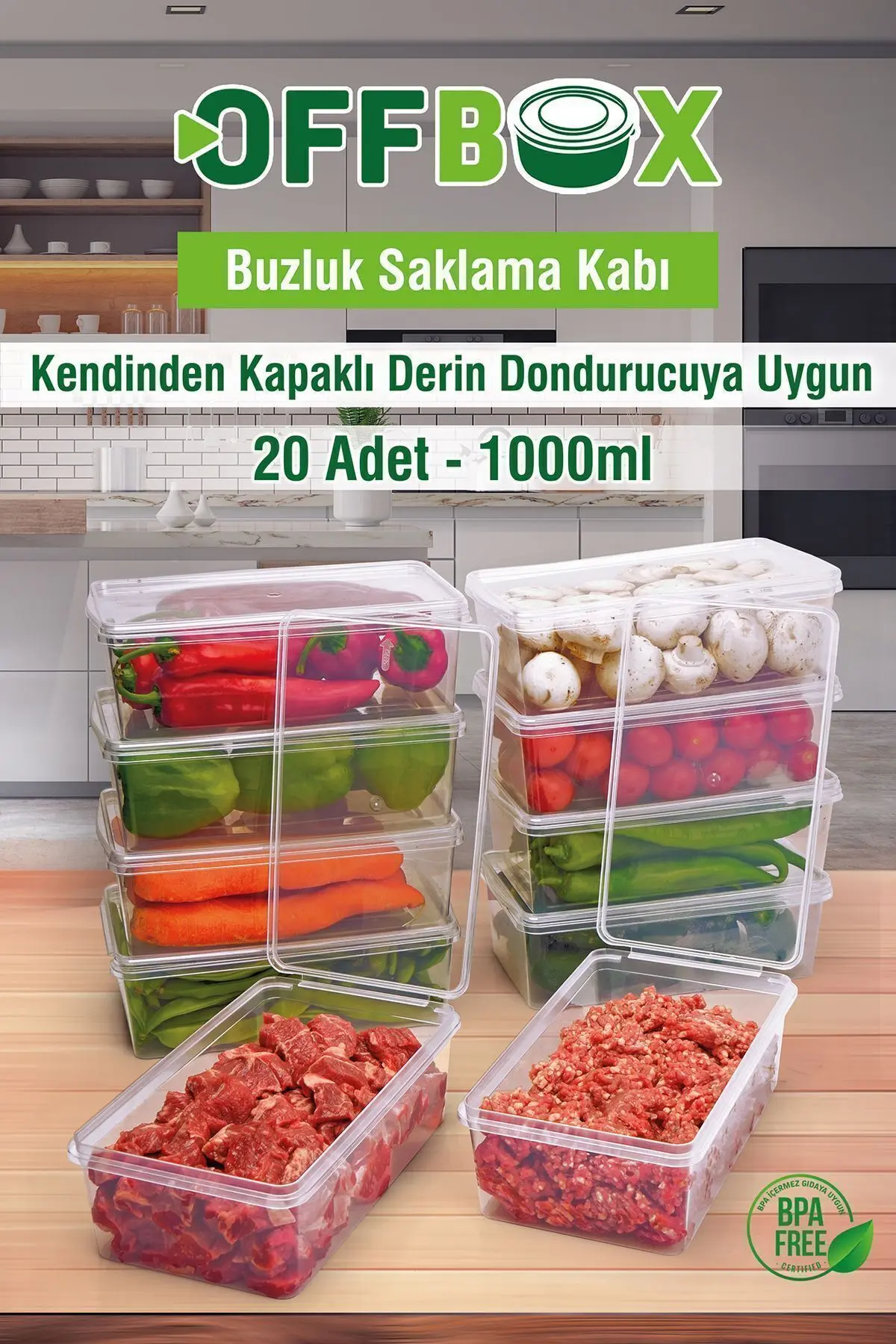 20 Adet 1 Lt. Kendinden Kapaklı Difrize Uygun Buzluk Saklama Kutusu Düzenleyici