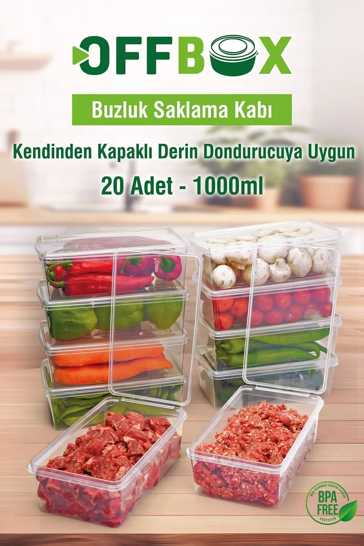 20 Adet 1 Lt. Kendinden Kapaklı Difrize Uygun Buzluk Saklama Kutusu Düzenleyici