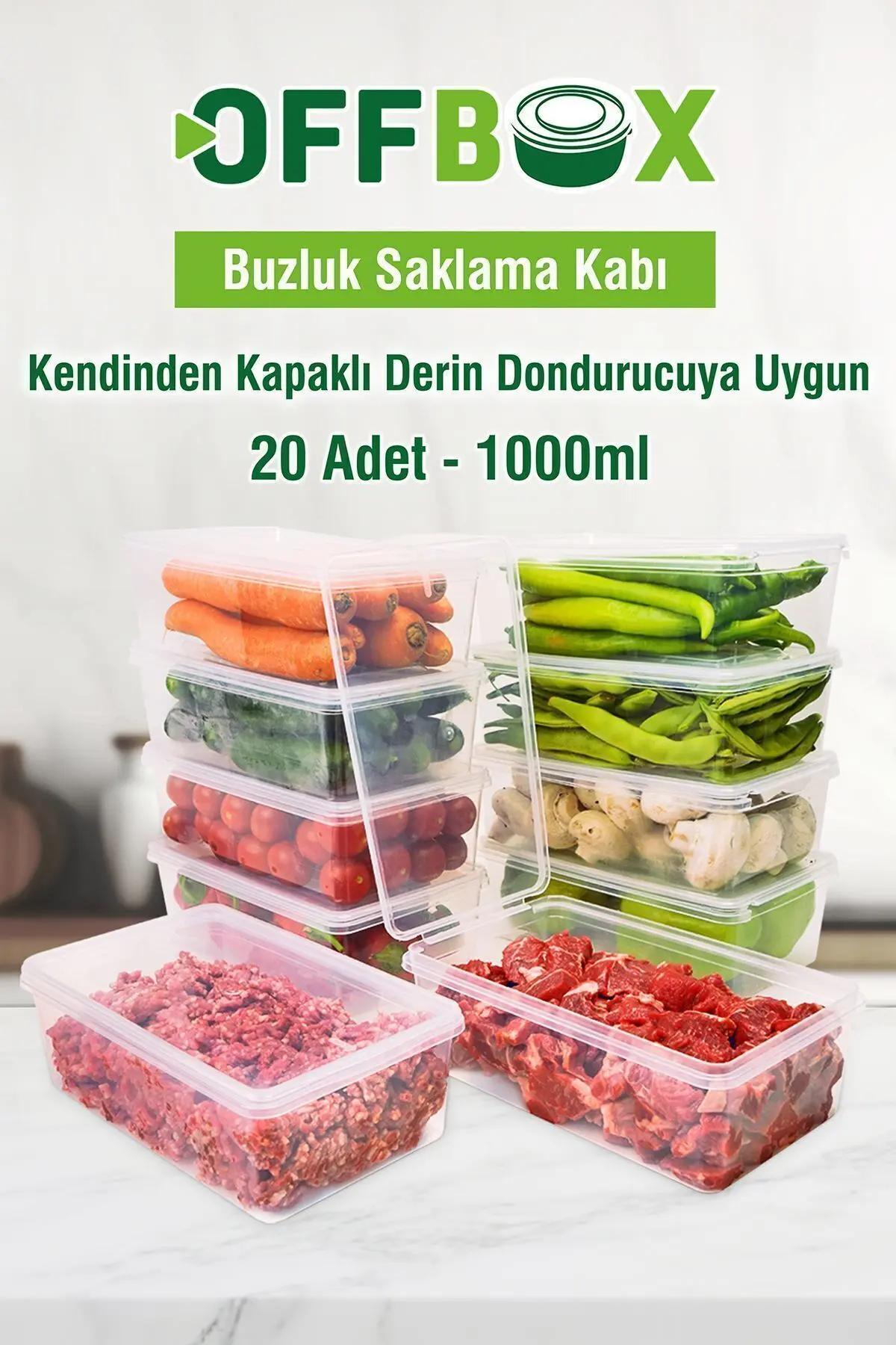 20 Adet 1 Lt. Kendinden Kapaklı Difrize Uygun Buzluk Saklama Kutusu Düzenleyici