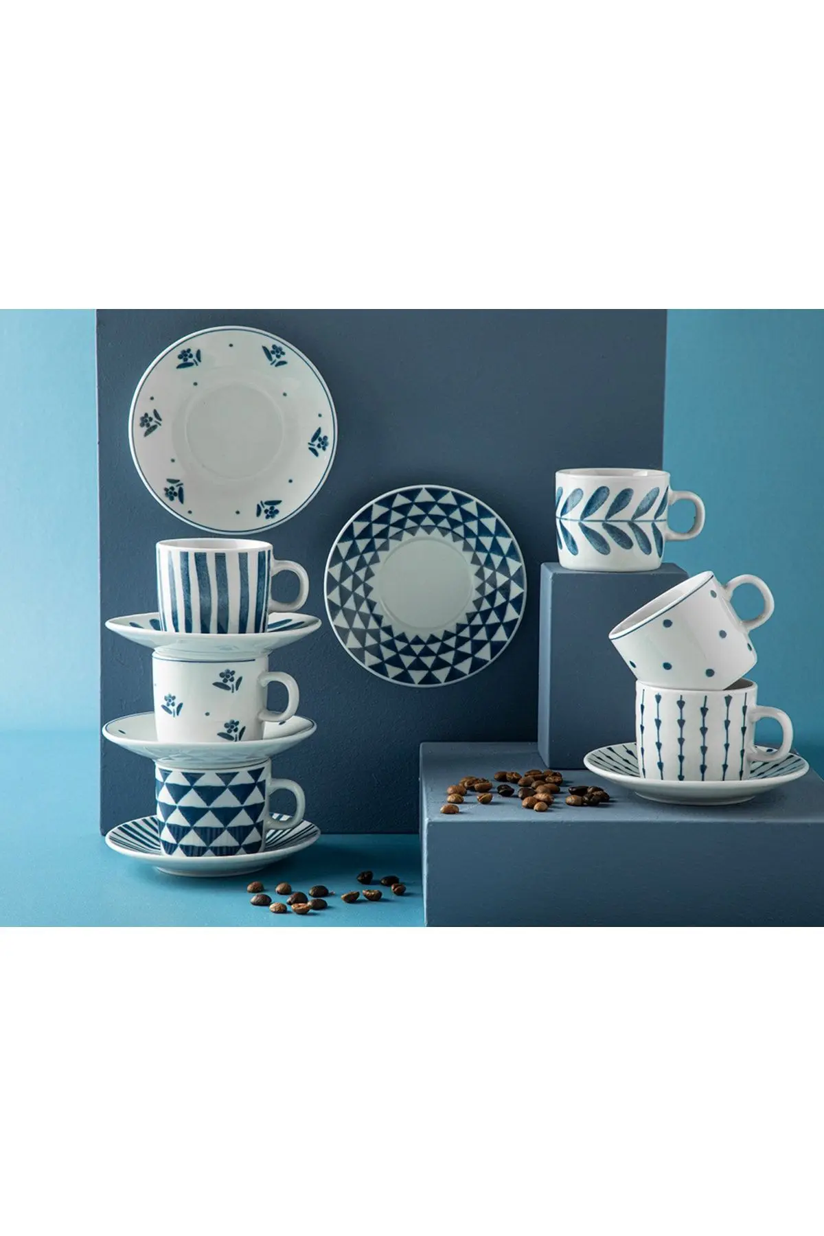 Home Trin Porselen 2'Li Kahve Fincan Takımı 80 Ml Lacivert Yeni Mdl 976538