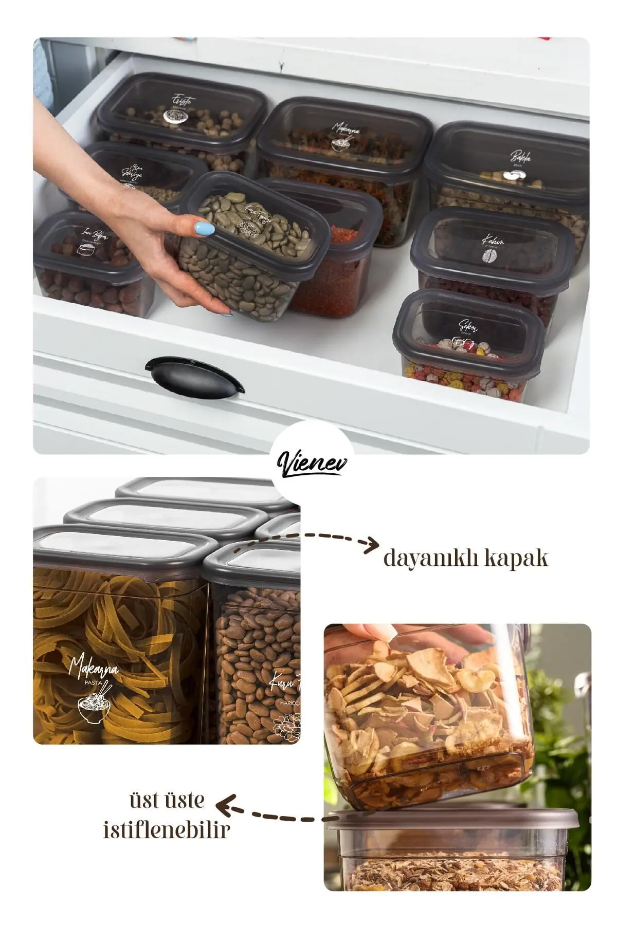 Beyaz Serigrafi Etiketli 12li Set Peggy Dikdörtgen Saklama Kabı 4x(1,3 LİTRE, 2 LİTRE, 3,2 LİTRE)